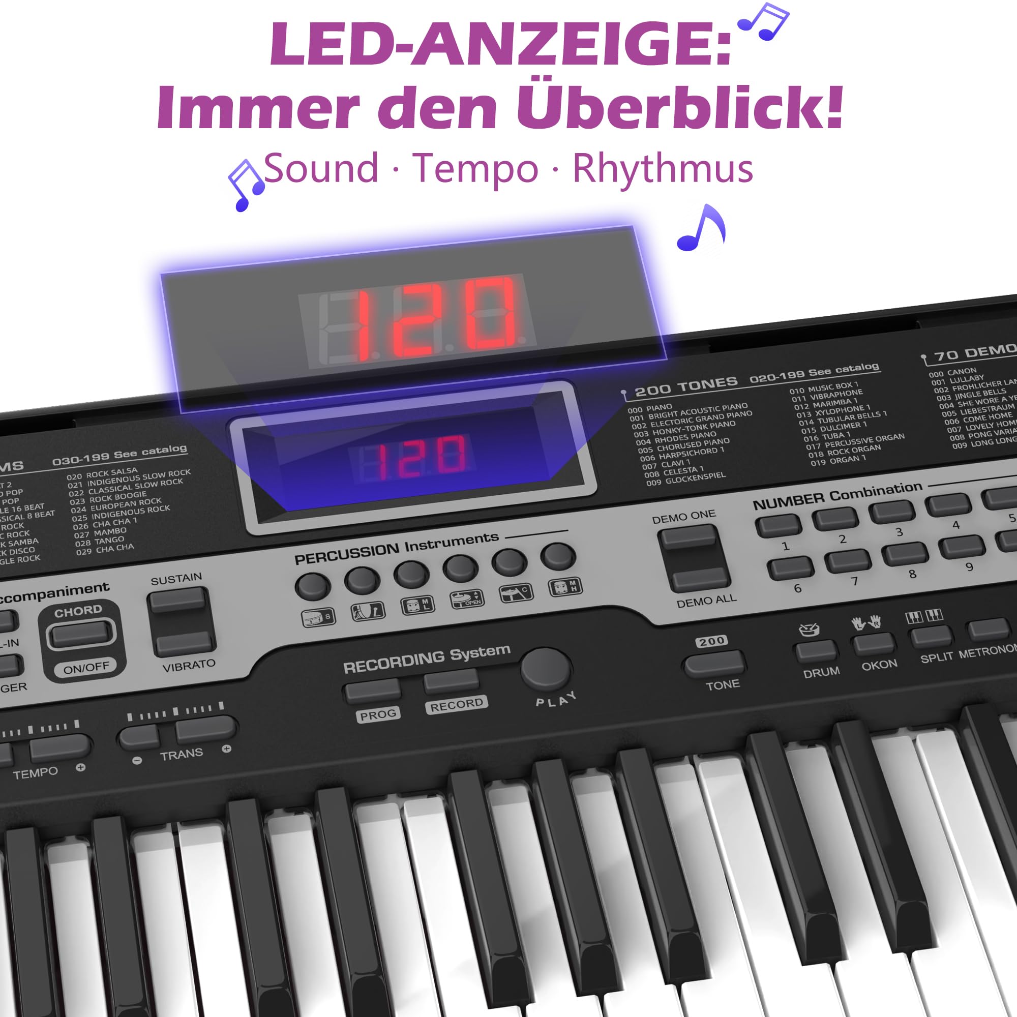 61 Tasten Keyboard Piano für Kinder & Anfänger, Klavier Set mit Mikrofon & Notenablage, Lern-Keyboard Geschenk ab 7 Jahre, Digital Piano Klavierunterricht Lern-Keyboard Geschenk, Schwarz