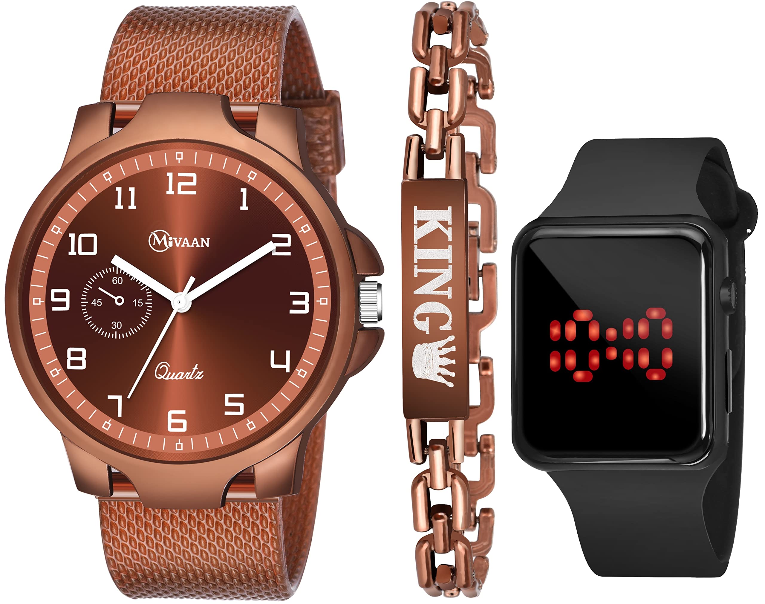 MIVAAN Brown with Black Analogue Digital Watch for Boys Men Children Led and Bracelet Combo Dial (Pack of 3) (B0B3R5XCCH) Amazon Price History, Amazon Price Tracker