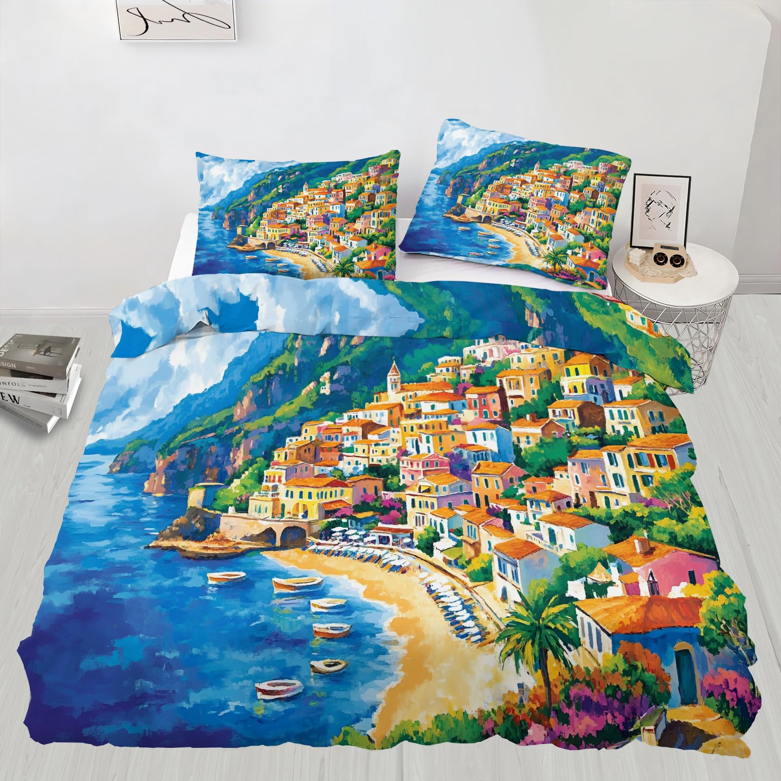 Housse de couette respirante 260x220 motif plage pour réguler la chaleur la nuit