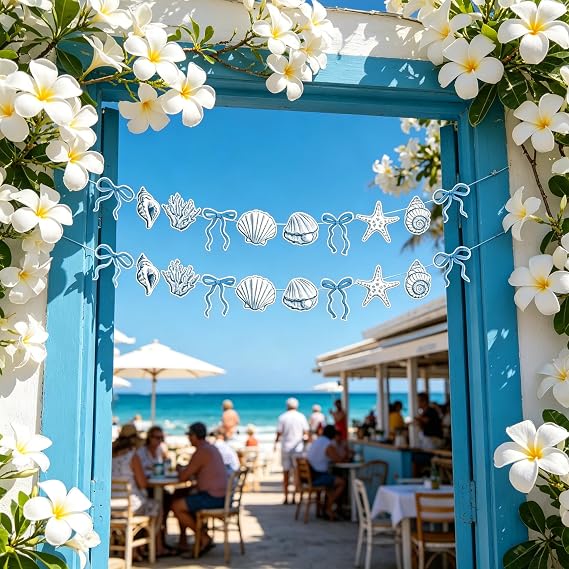 Bows Seashells Banner Coastal Beach Starfish Bachelorette Decorations