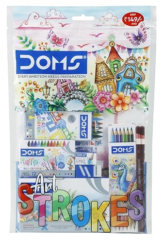 Doms Art Strokes Kit | Perfect Value Pack | Kit for Creative Minds | Gifting Range for Kids | Combination of 10 Stationery Items | Pack of 1