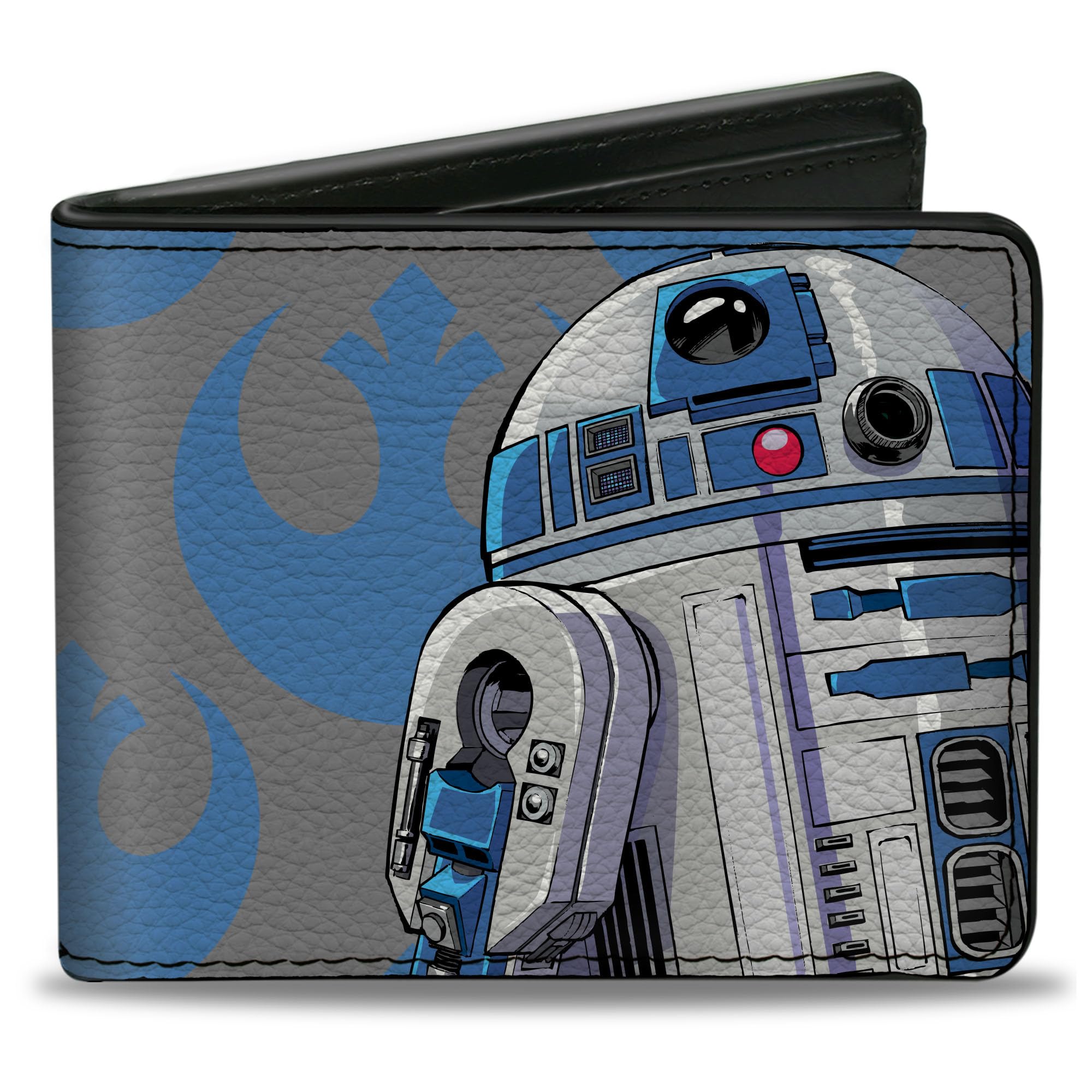 Buckle-Down Star Wars Wallet, Bifold, Star Wars R2D2 Pose and Rebel Alliance Insignia Gray Blue, Vegan Leather