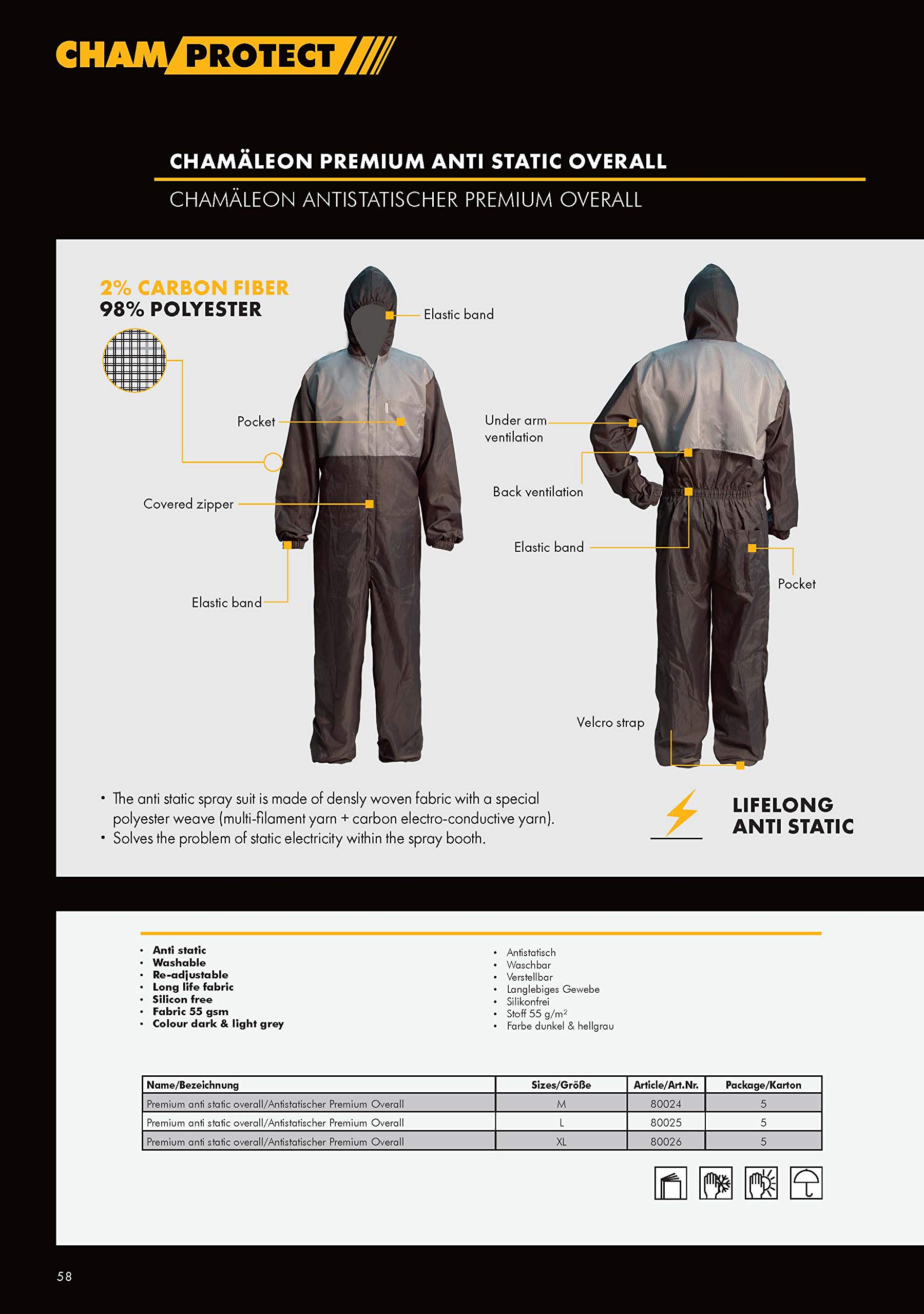 Chamäleon Premium Profi Overall LACKIERANZUG Anzug LACKIEREROVERALL WASCHBAR GRAU (XL)