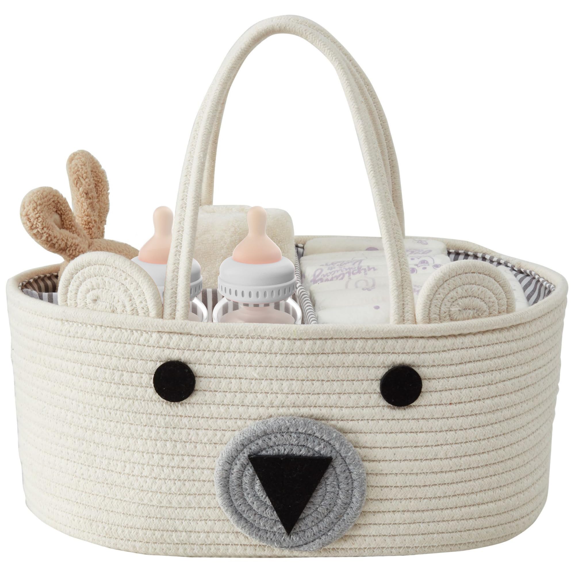 DECOMOMO Diaper Caddy Organizer, Nursery Organizers and Storage, Baby Basket with Removable Divider for Newborn Baby Gift Changing Table Cosmetic (Bear, Large)-image-26
