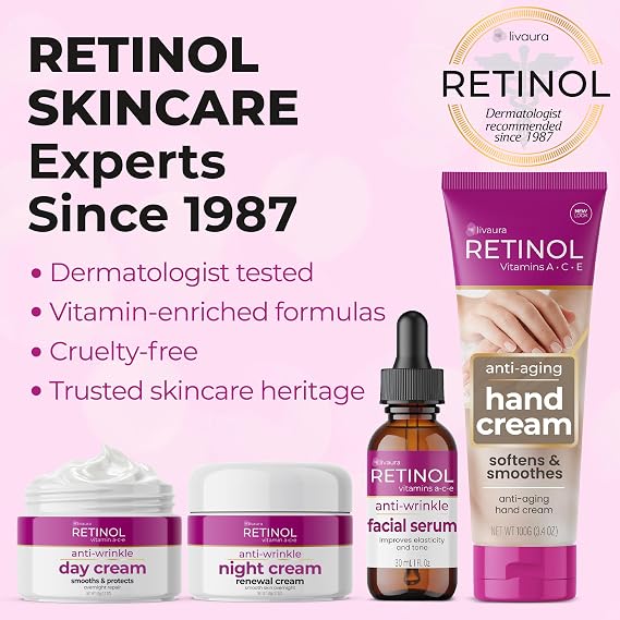 LIVAURA Retinol Hand Cream for Women - Daily Moisturizer for Dry Hands | Non-greasy hand cream that moisturizes dry, cracked hands and softens rough skin - fast-absorbing travel-size hand lotion