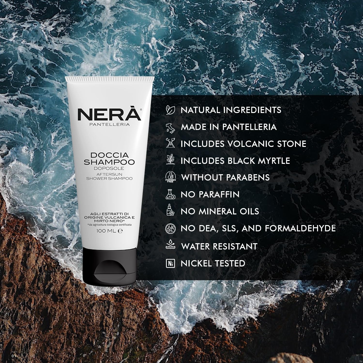 NERA Pantelleria Volcanic Origins 2-in-1 Shower Shampoo and body wash, Black Myrtle Extract, After Sun Care - Image 3