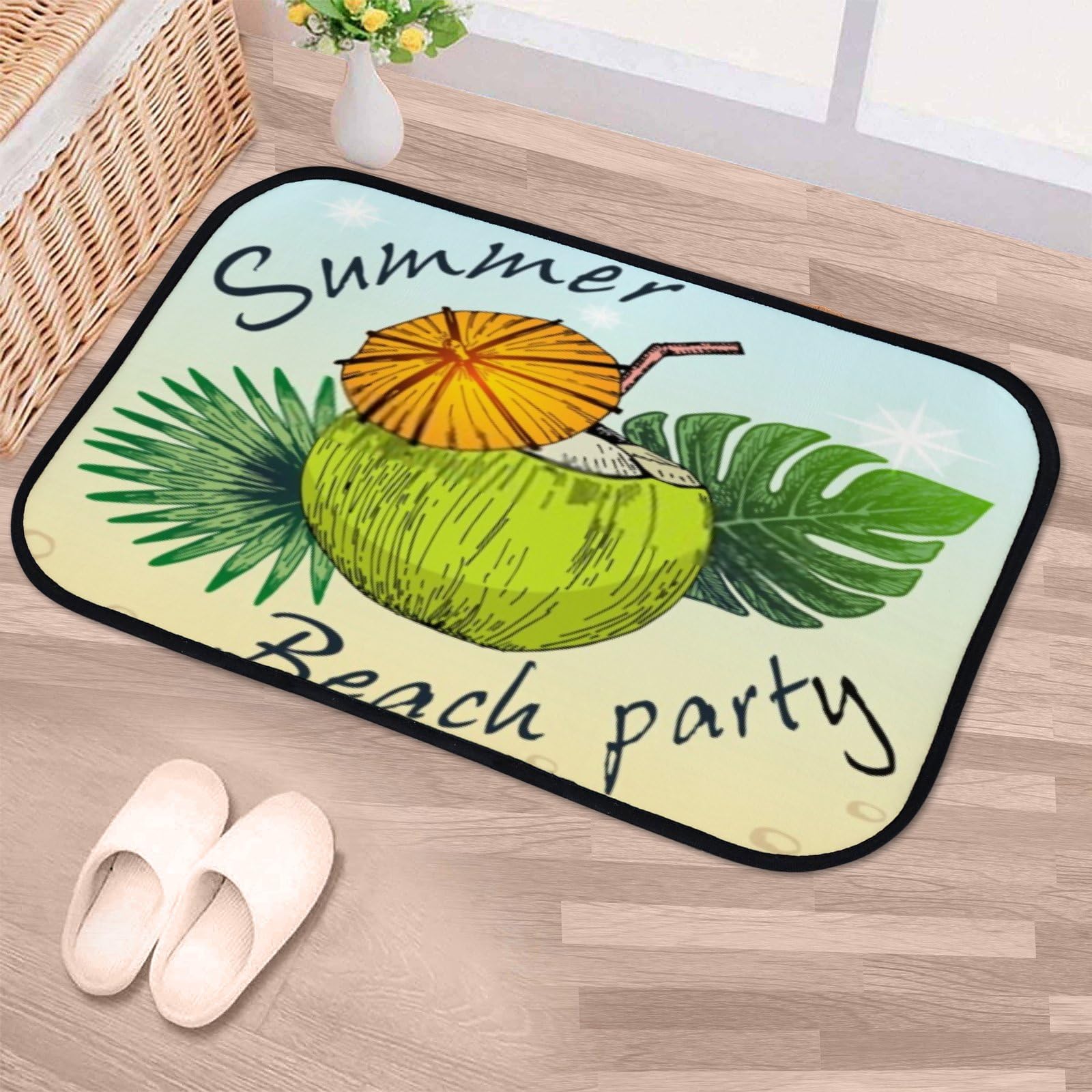 Nuansexi Bathroom Rugs Summer Beach Coconut Tropical Floor Mats Non Slip Bathmat Doormat Tub Mat Coral Velvet Absorbent Entrance Carpet Mats Machine Washable Bedroom Decor
