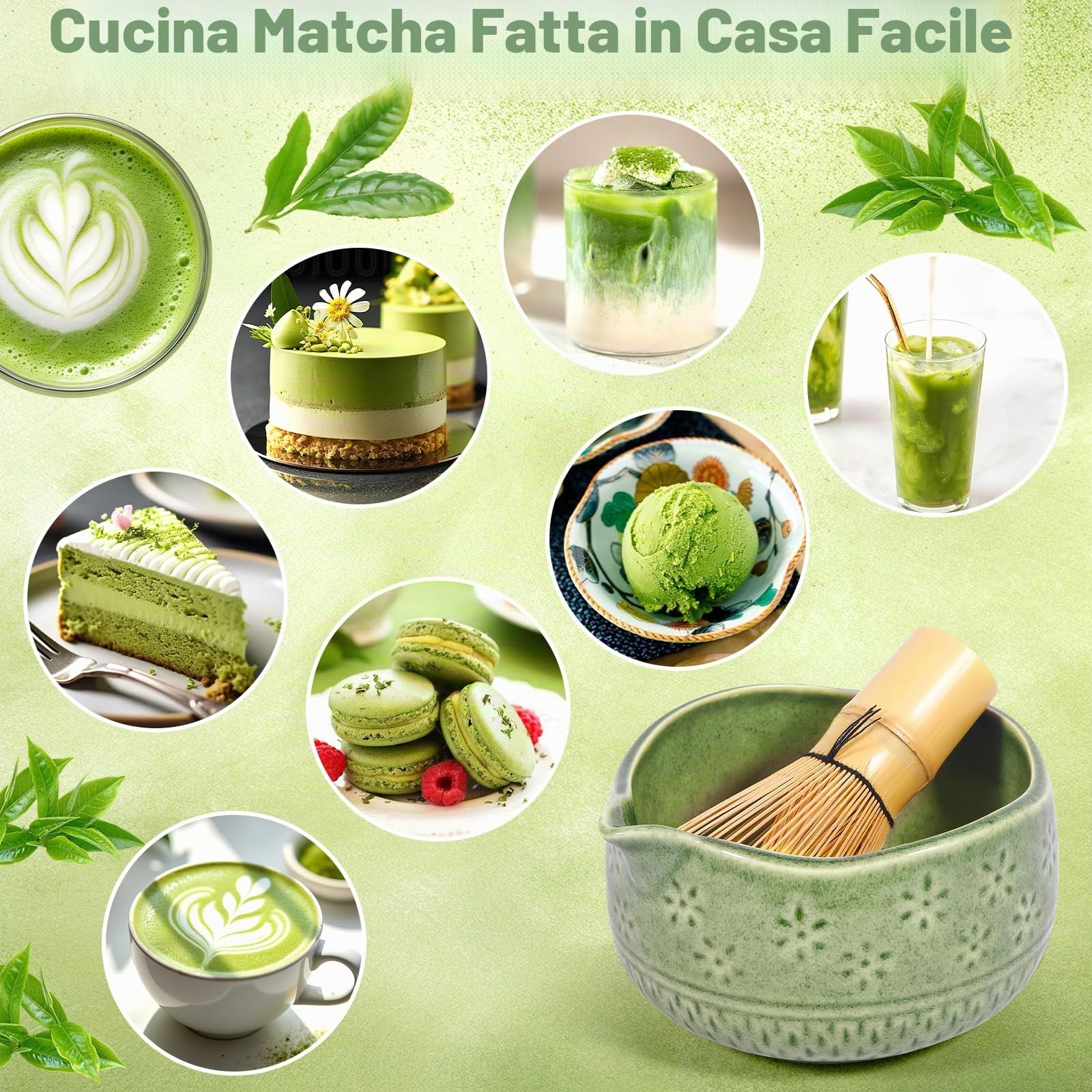 8 Pezzi Matcha Kit, Giapponese Matcha Set, Completo Con Frusta-Matchas in Bambù,Cucchiaio Ciotola E Supporto,Ceramica Macha Tea Kit,Per La Preparazione Del Tè Matchas-Gli Amanti Della Cultura