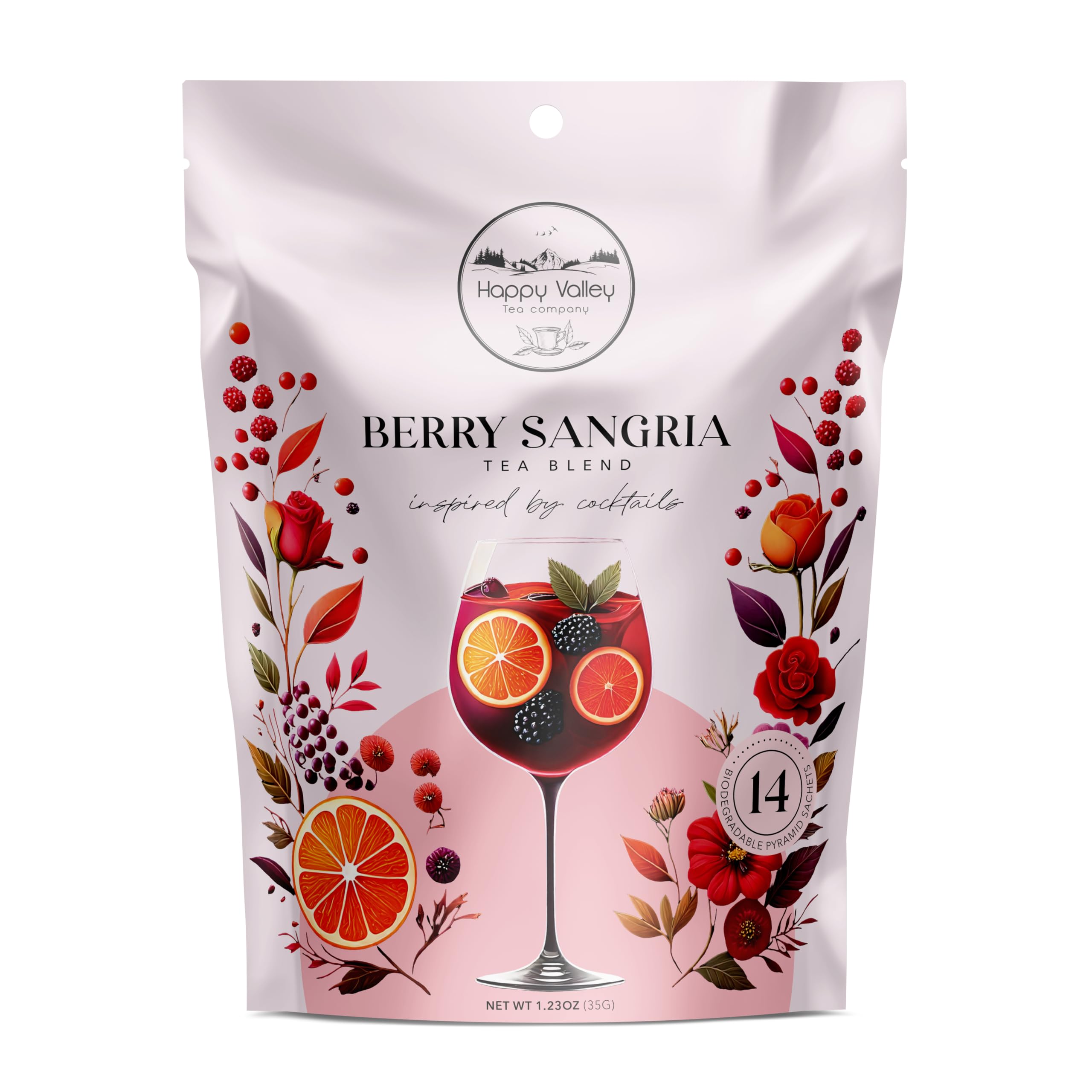 Berry Sangria Tea Blend: Craft Mocktail by Happy Valley Tea Company : Inspired by cocktails 14 Servings to be enjoyed Hot, Iced Mocktail