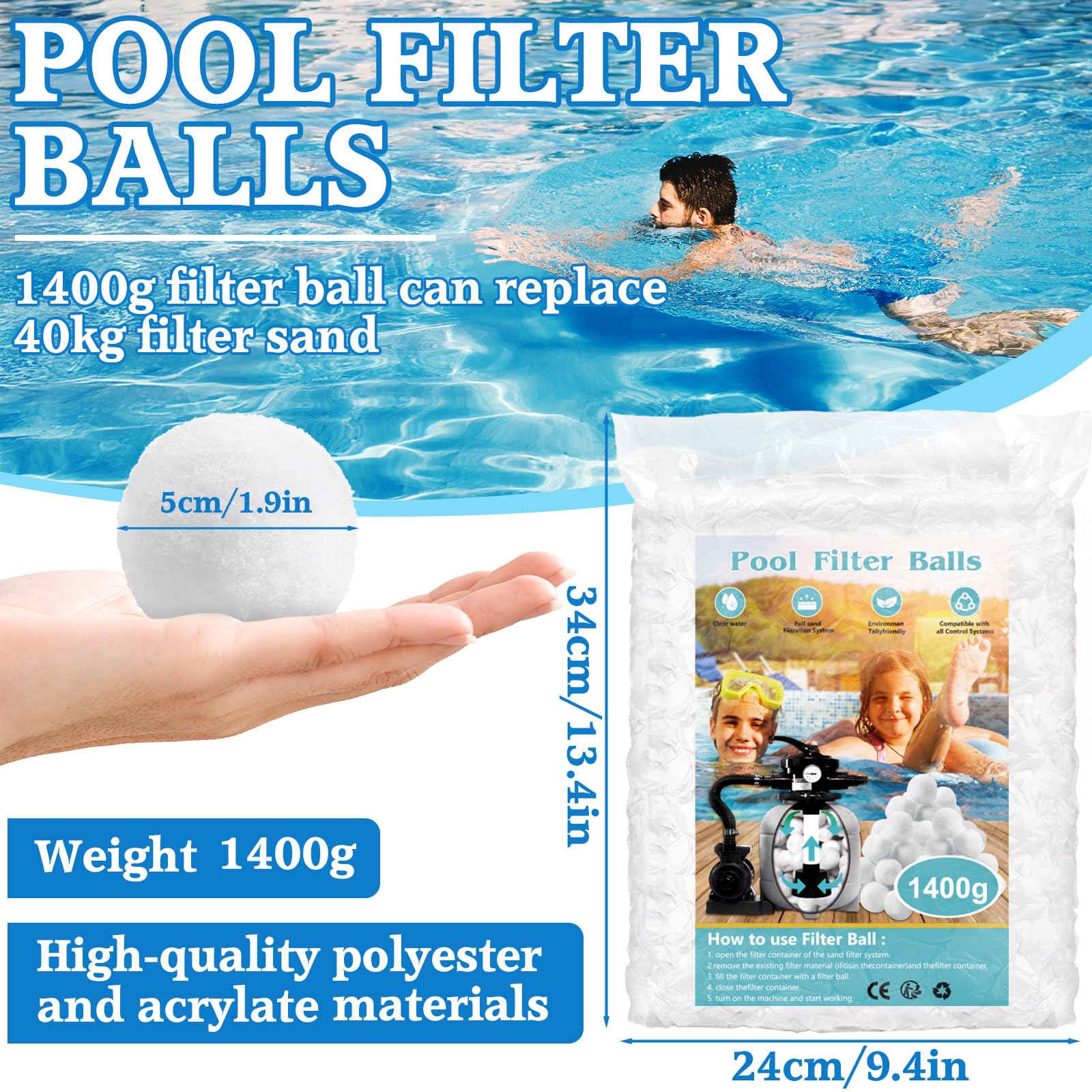 Palline Filtranti Piscina 1400 G - Sostitutive Sabbia, Per Filtri A Sabbia - Foto 12