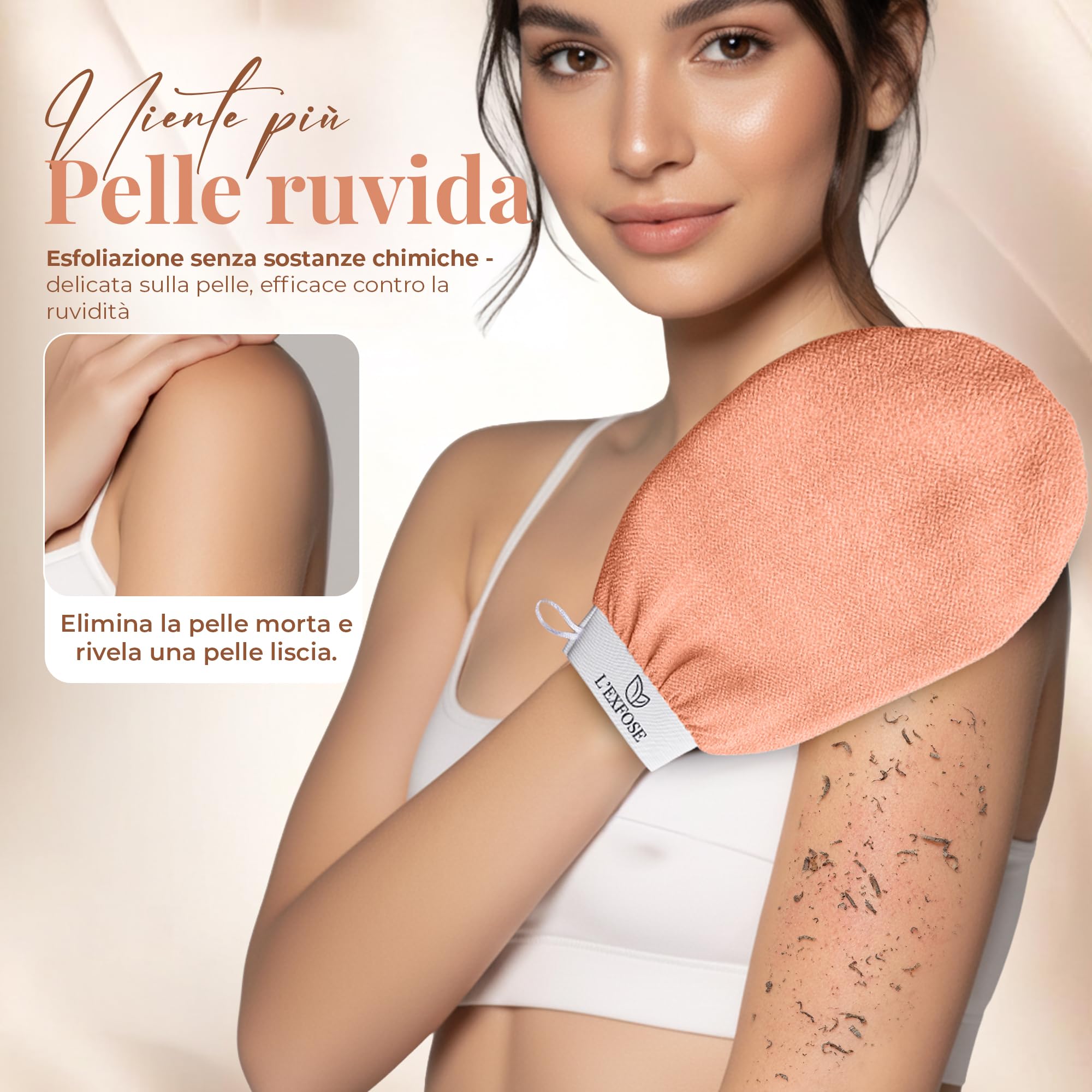 L'Exfose 2x guanto esfoliante corpo - guanto di crine kessa scrub corpo in Viscosa - Rimuove le cellule morte della pelle e idrata