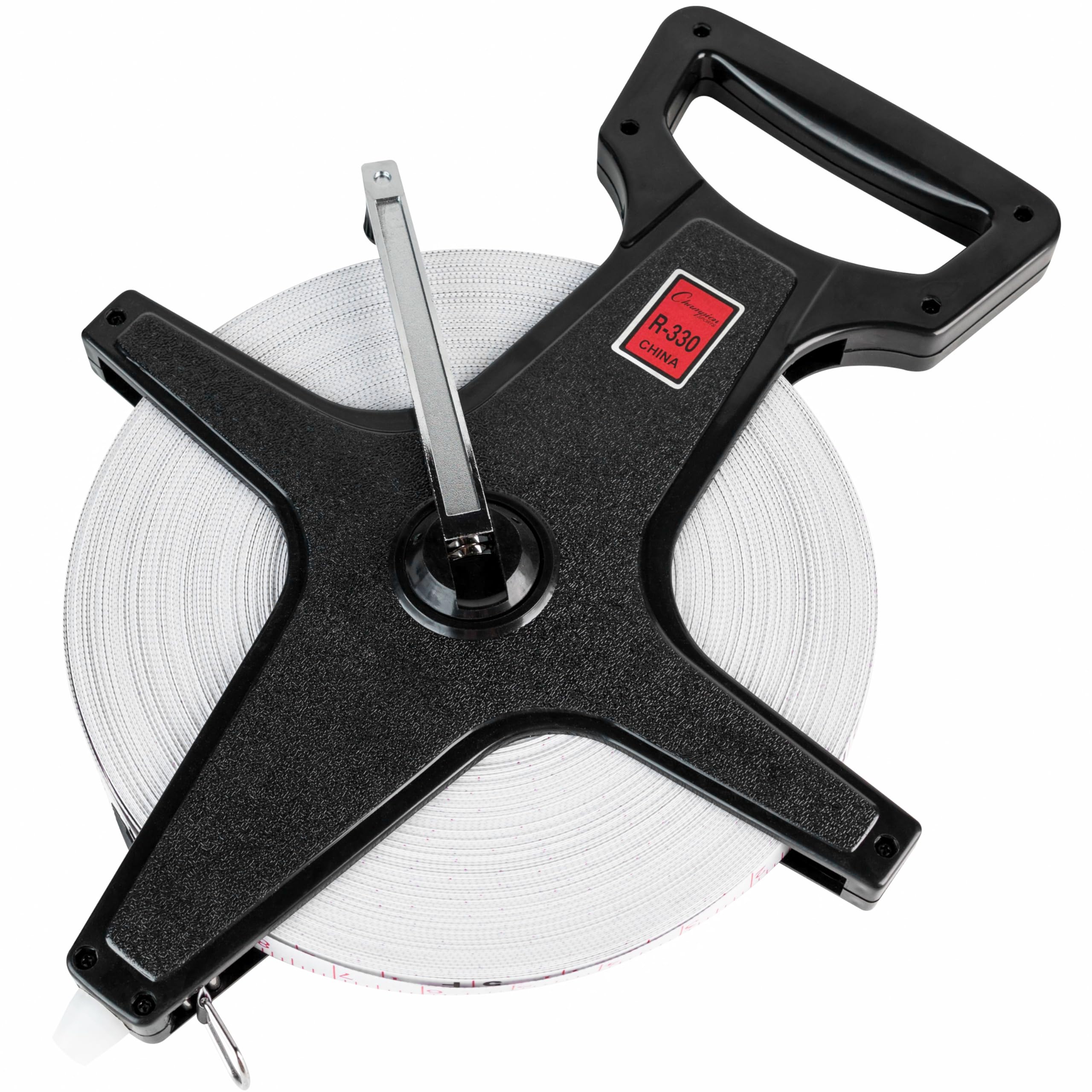 Champion Sports Open Reel Measure Tape 330 Ft 100 Meters With Metal Spike Hand Crank - Open Tape Measure For Track And Field Long Jump - Durable