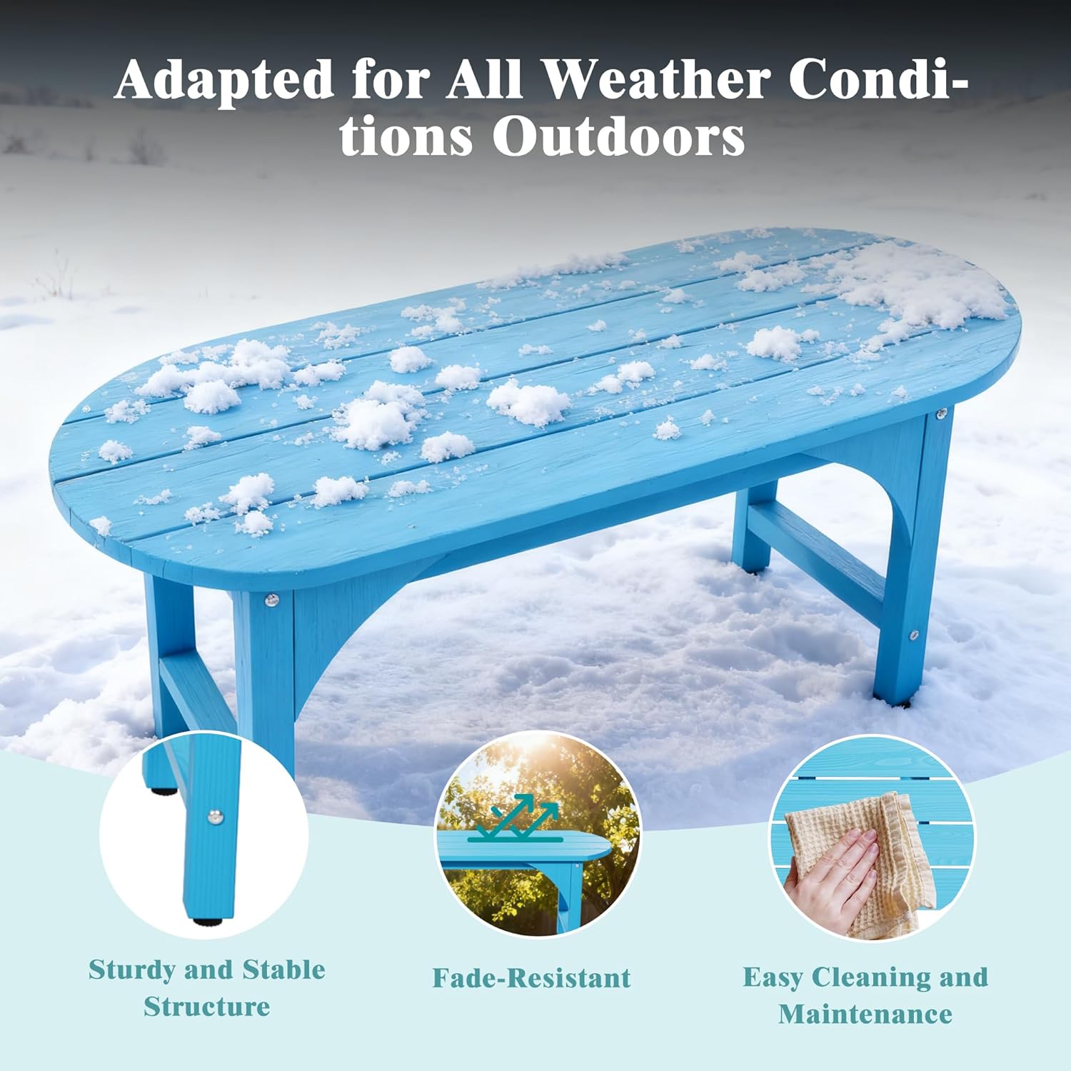 2-Person Backless Bench Indoor & Outdoor Patio Furniture, HIPS Wood Grain Weatherproof Outdoor Bench, No Rot or Fade, Fits Backyard, Porch, Entryway, Living Room, Study & Balcony (Blue)