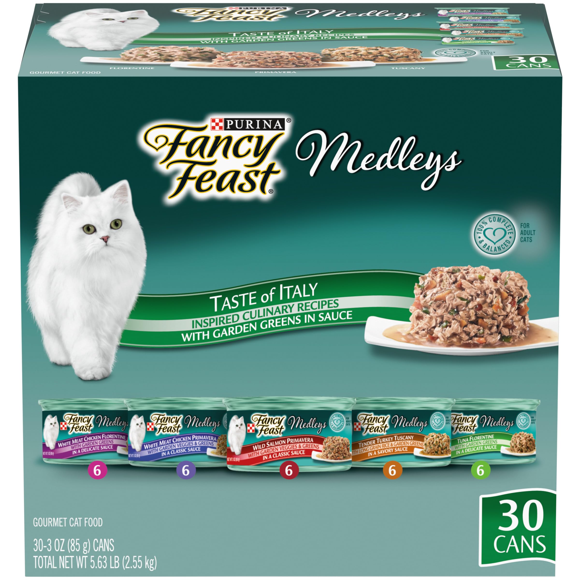 Purina Fancy Feast Wet Cat Food Variety Pack, Medleys Taste of Italy With Garden Greens in Sauce - (Pack of 30) 3 oz. Cans