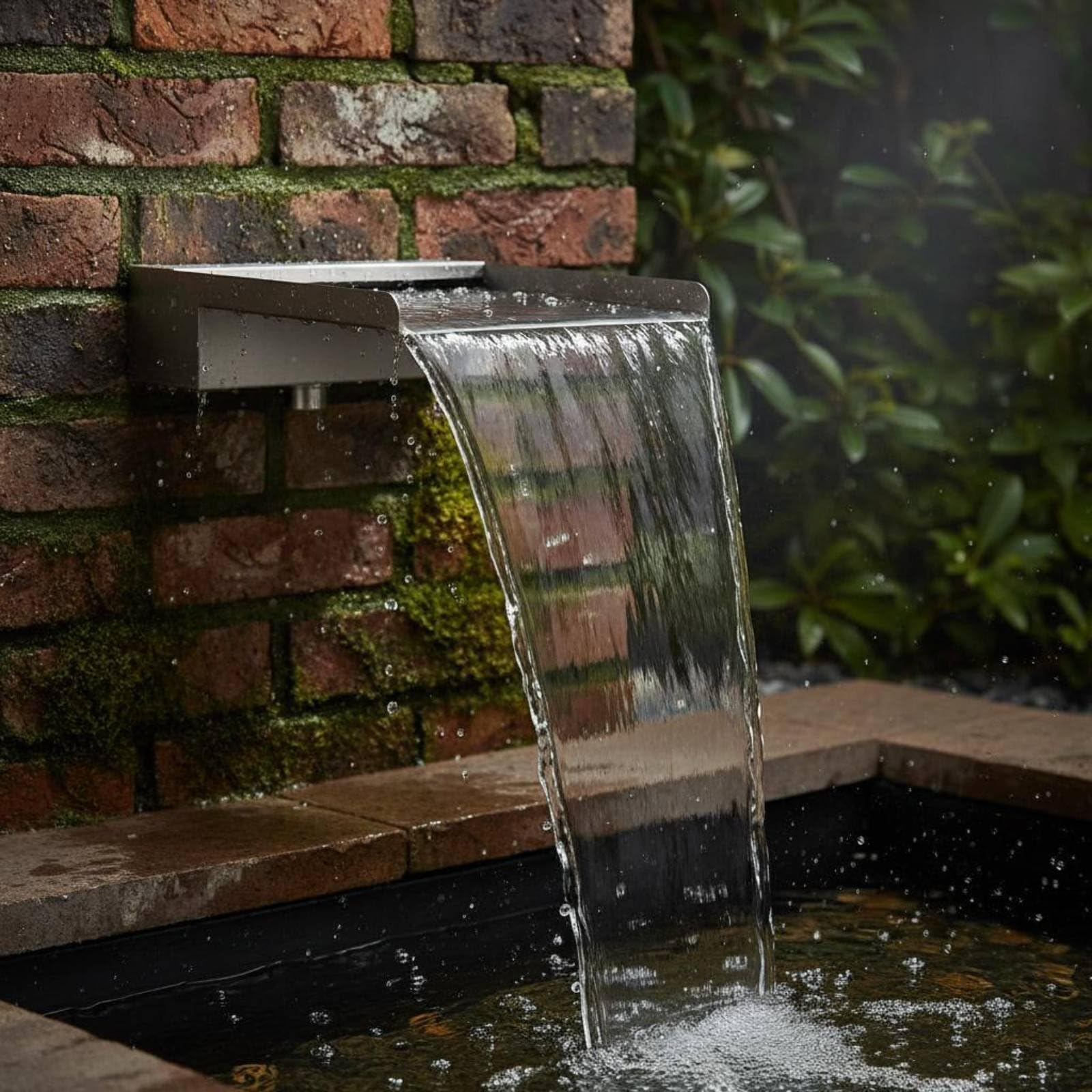 Edelstahl-Wasserfallauslauf Wasserfallrinne aus Edelstahl pflegeleicht Wasserfall-Überlaufbrunnen für Gartenteich, 60cm