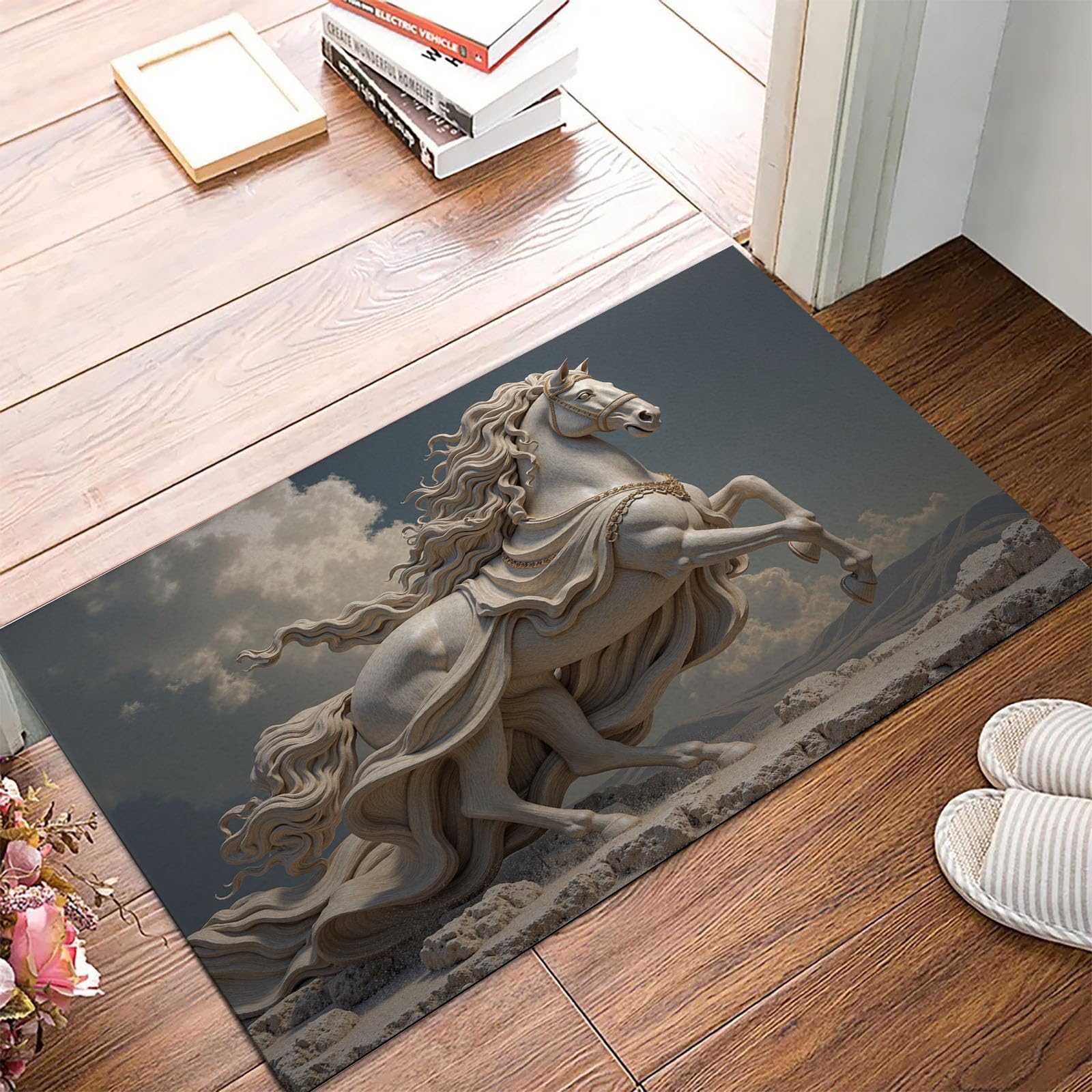Paillasson animal classique en sculpture grecque de cheval gris