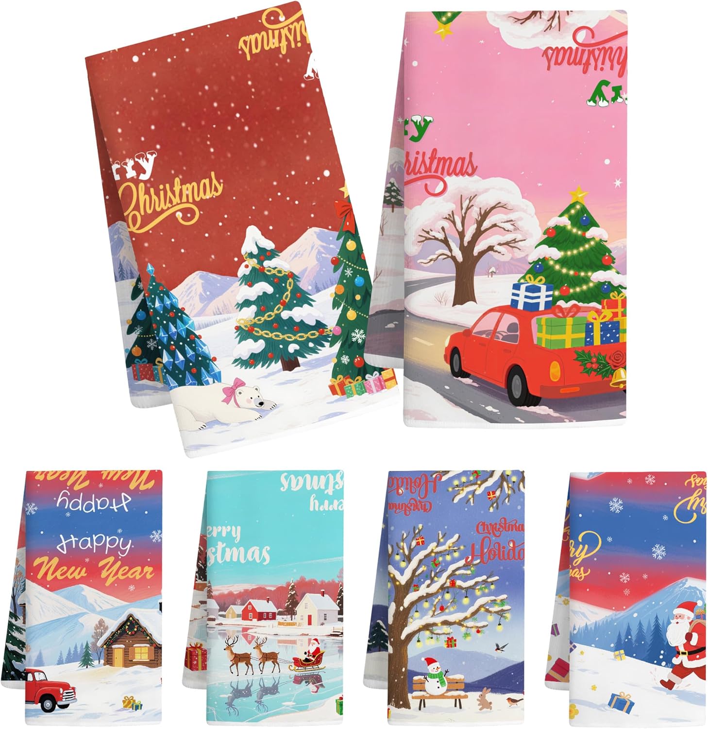 6 Pcs Spring Kitchen Towels New Year Hand Towel Decorative - Tea Towel Winter Snowy Decor Dish Towel Absorbent Dishtowels Sets Gift for Kitchen Bathroom Holiday Housewarming Farmhouse - Image 9