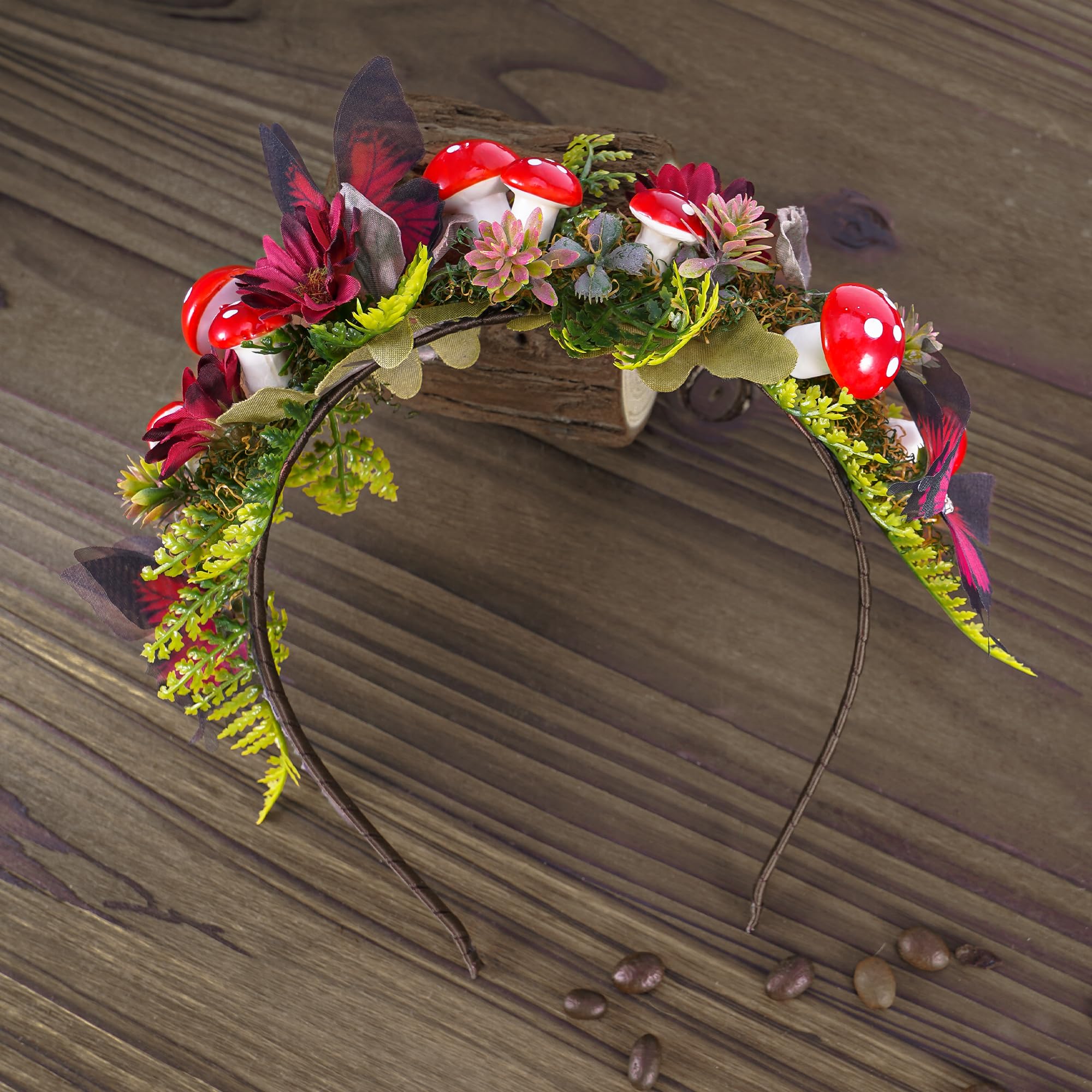 PartyforU Woodland Elf Headband for Women Forest Fairy Butterfly Mushroom Headpiece for Renaissance Halloween Cosplay - Image 4