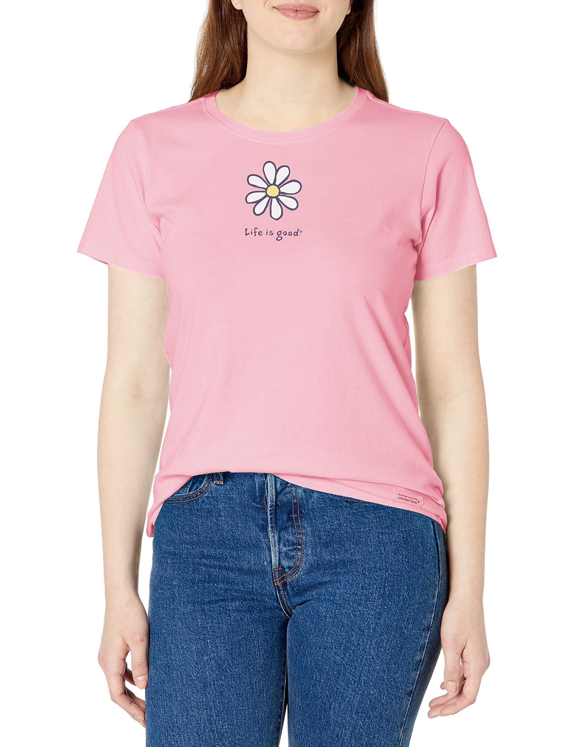 Life is Good. Womens Crusher Tee Lig Daisy, Happy Pink