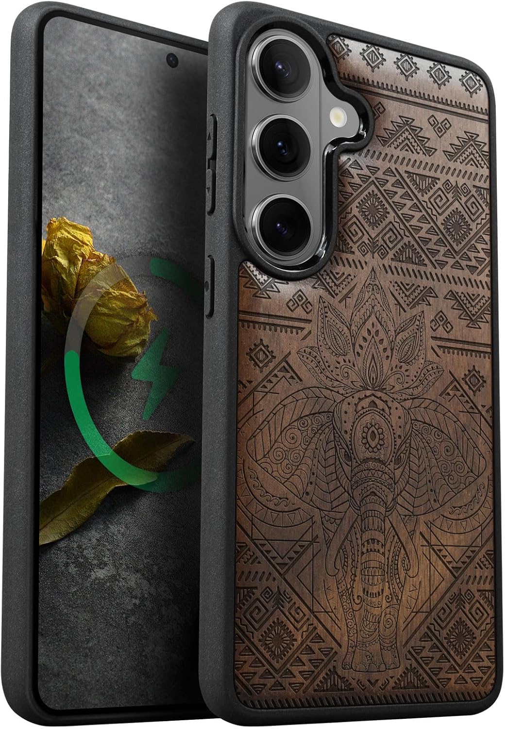 Carveit Magnetic Wooden Case for Galaxy S26+ Samsung S26 Plus Case, TPU Shockproof Cover & Wood Engraved, Compatible with MagSafe Wireless Chargers (African Elephant) Walnut
