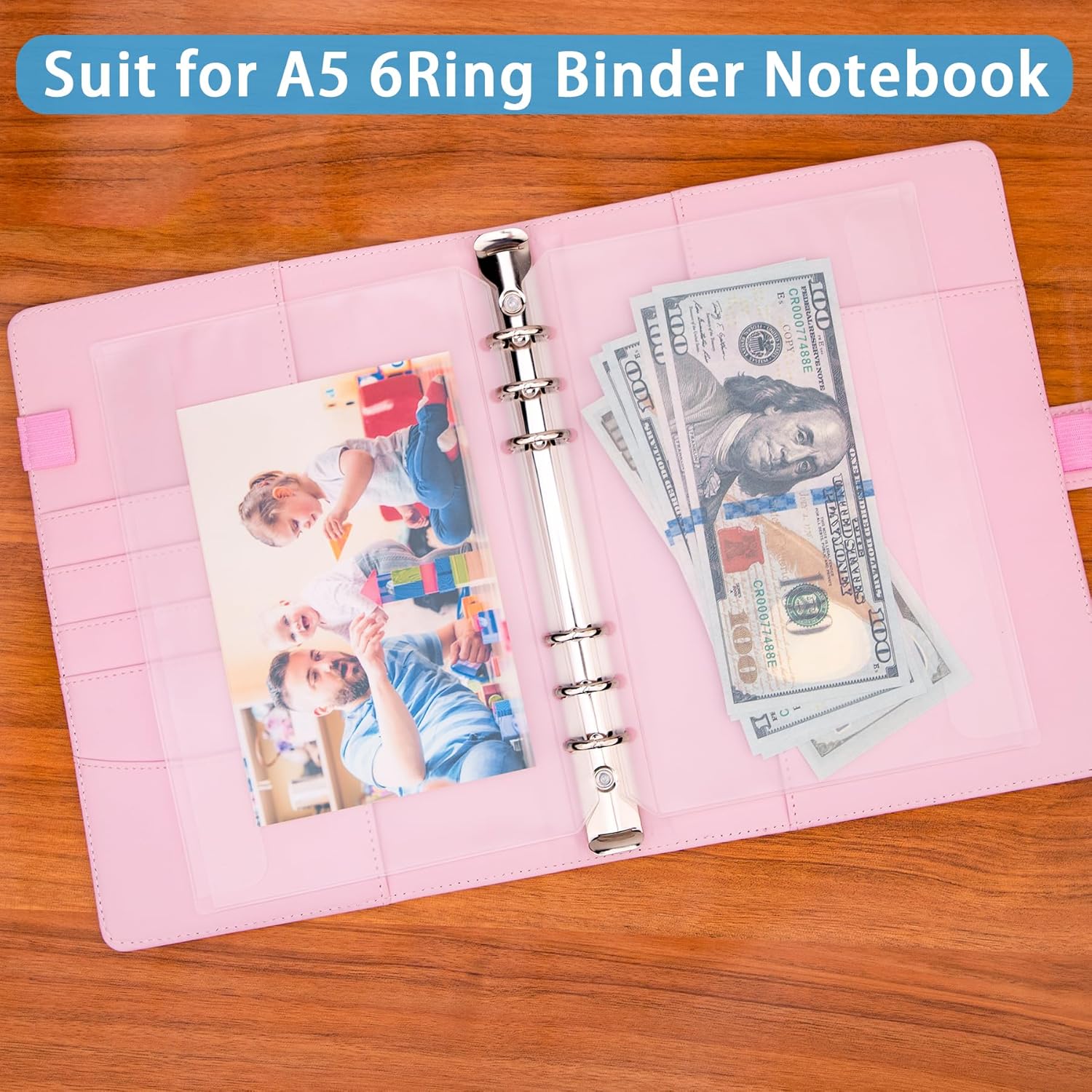 Antner 12PCS A5 Binder Pockets No Zipper 6-Hole Cash Stuffing Envelopes Planner Inserts for A5 Binder, Clear PVC Zipless Loose Leaf Bags Binder Pouch Money Saving Budget Envelopes for Cash Budgeting - Image 4