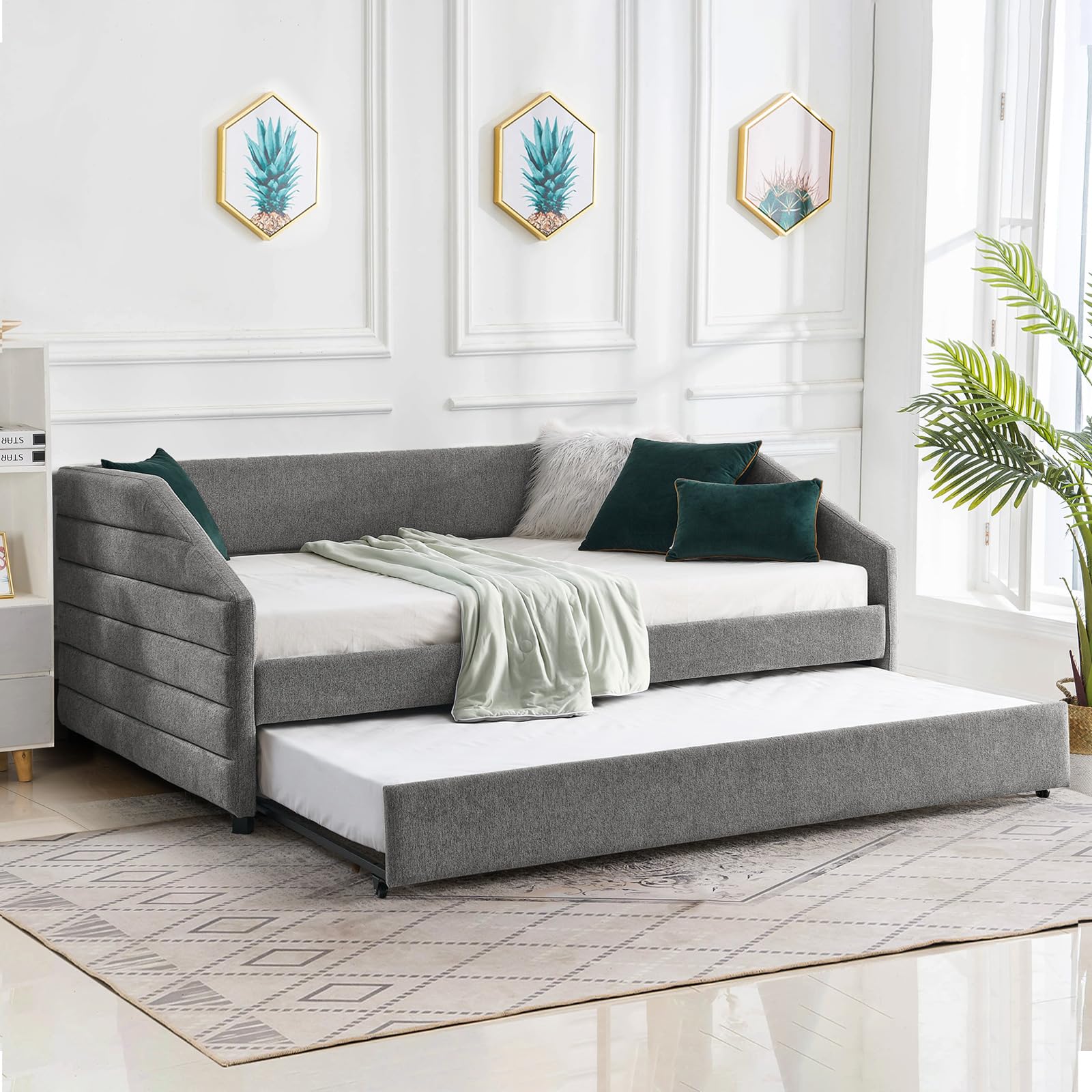 Amazon.com: Antetek Daybed with Trundle, Modern Linen Upholstered Full ...