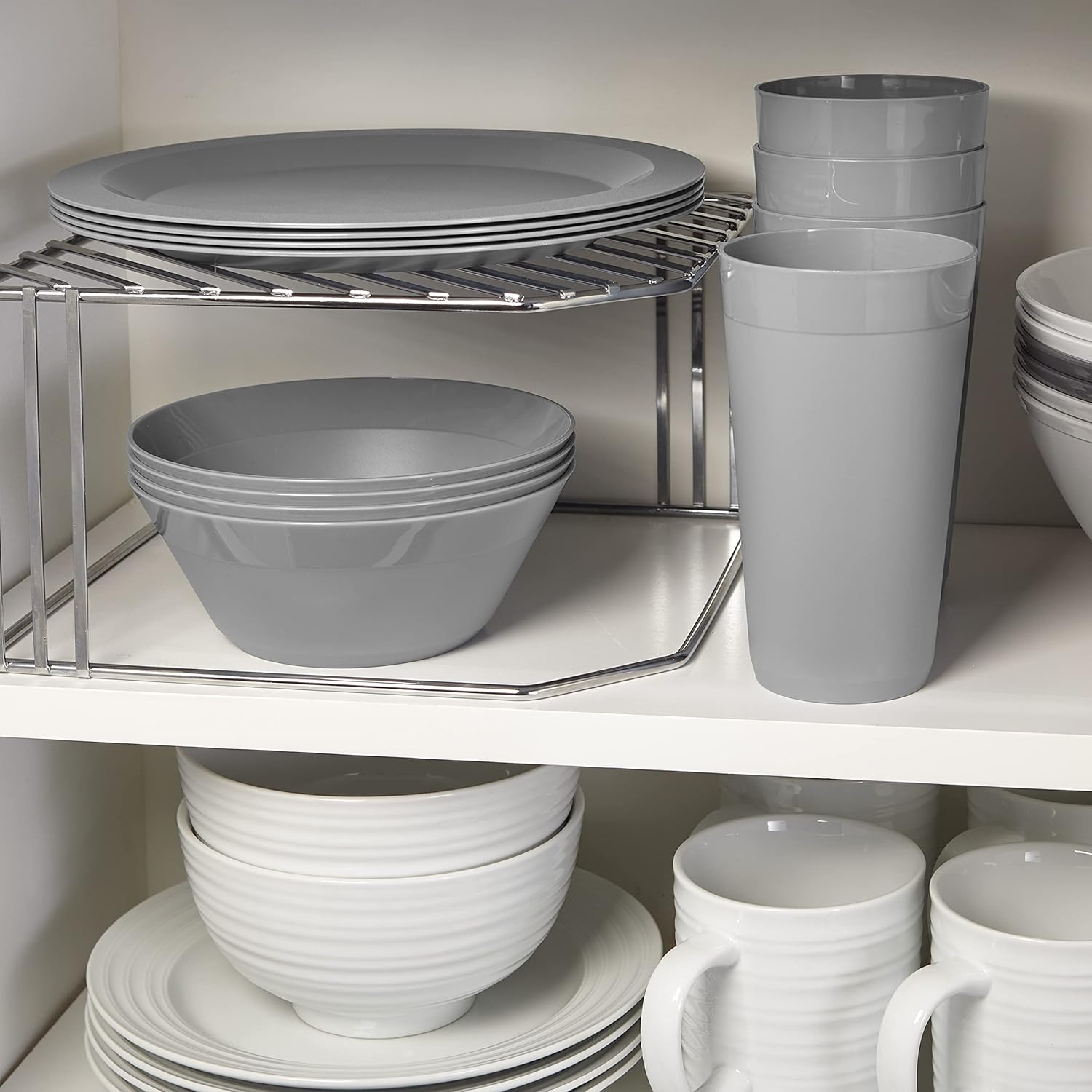 US Acrylic Newport Plastic Plate, Bowl and Tumbler Dinnerware Set for 4 in Grey Stone | 12-Piece Drinking and Dining Set | Reusable, BPA-free, Made in the USA, Top-rack Dishwasher Safe : Home & Kitchen