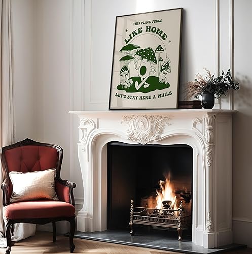 Miniatura 4 de Poster Master Póster con texto en inglés "This Place Feels Like Home", estampado retro de hongos, arte de rana genial, arte de citas positivas, arte