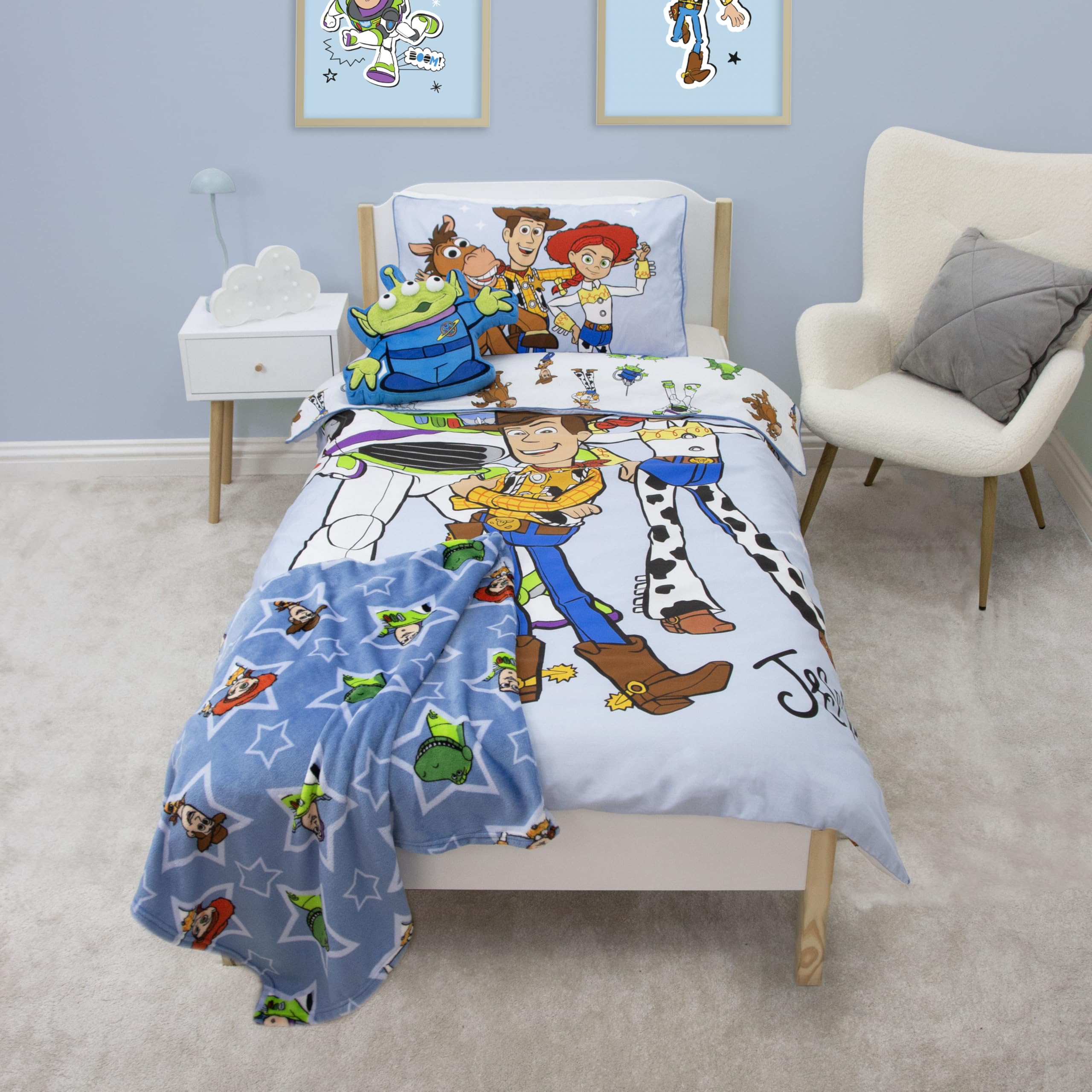 Disney Toy Story Housse de Couette Enfants Simple Officielle | Literie réversible 2 Faces avec taie Assortie | Design Explore avec Buzz, Woody, Jessie | Polycoton