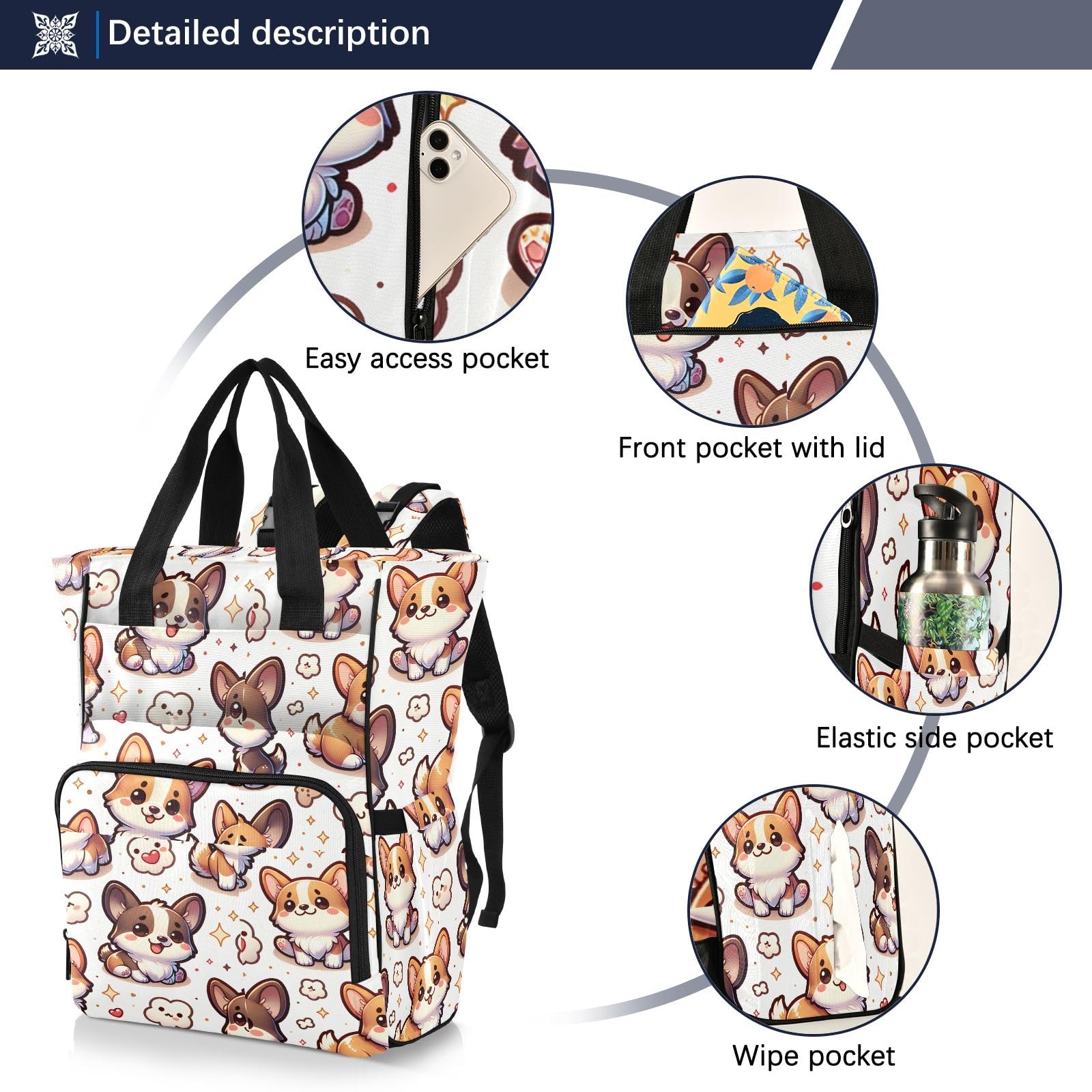 Mnsruu Borsa per pannolini per cani zaino grande borsa impermeabile da viaggio borse per pannolini per mamme e papà