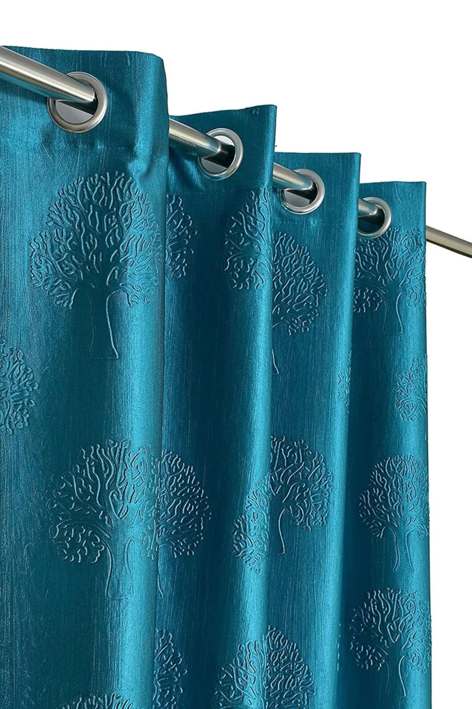 Heavy Quality Punch Tree Curtains 7 Feet Long Set of 1 Pcs | Aqua Door Curtains for Living Room, Bedroom | Lightweight 7 Feet Long Drapes for Home Decoration