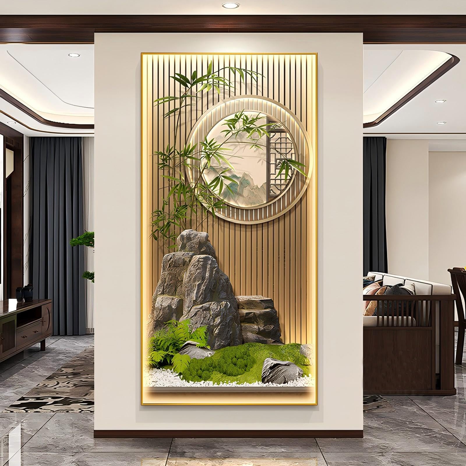 3D Wall Sculpture,Feng Shui Wall Art,3D Wall Sculptures Hanging with Led Light,Sofa Background Wall Hanging Painting Lamp