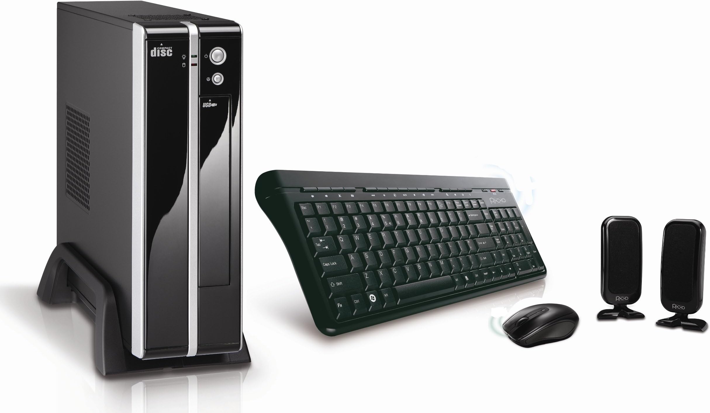 XION 5 in 1 Mini ITX Combo Case Kit (Keyboard, Optical Mouse, Speakers Included) 150W PSU - Retail