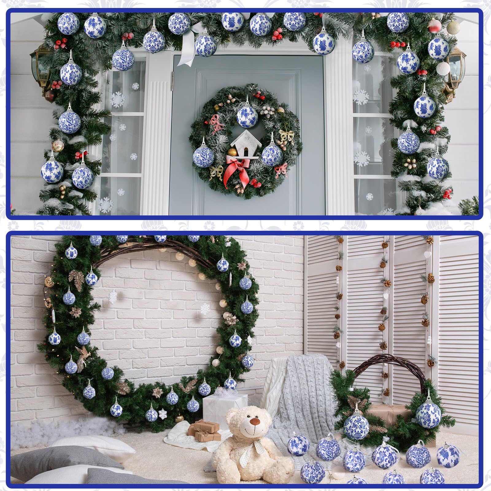 Liliful 24 Stück Ostereier zum Aufhängen, Blaue und weiße Chinoiserie, Osterbaum-Ornamente, Mini-Eier, Ornamente für kleine Bäume, Stoffverpackte Ostereier für Party, Frühling, Zuhause (klassisch)