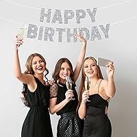 Vista 7 de Perfect Occasion - Pancarta de feliz cumpleaños preencordada - Sin bricolaje - Pancarta de fiesta de cumpleaños con purpurina plateada para hombres