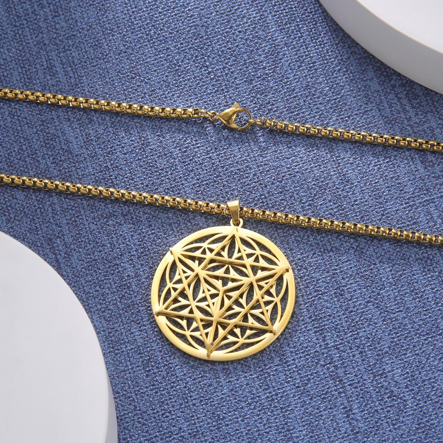 VASSAGO Merkabah on Flower of Life Necklace Mandala Necklace Geometry Star Tetrahedron Merkaba Pendant Necklace Buddhist Lotus Flower Mandala Pendant Jewelry Gift for Women Men