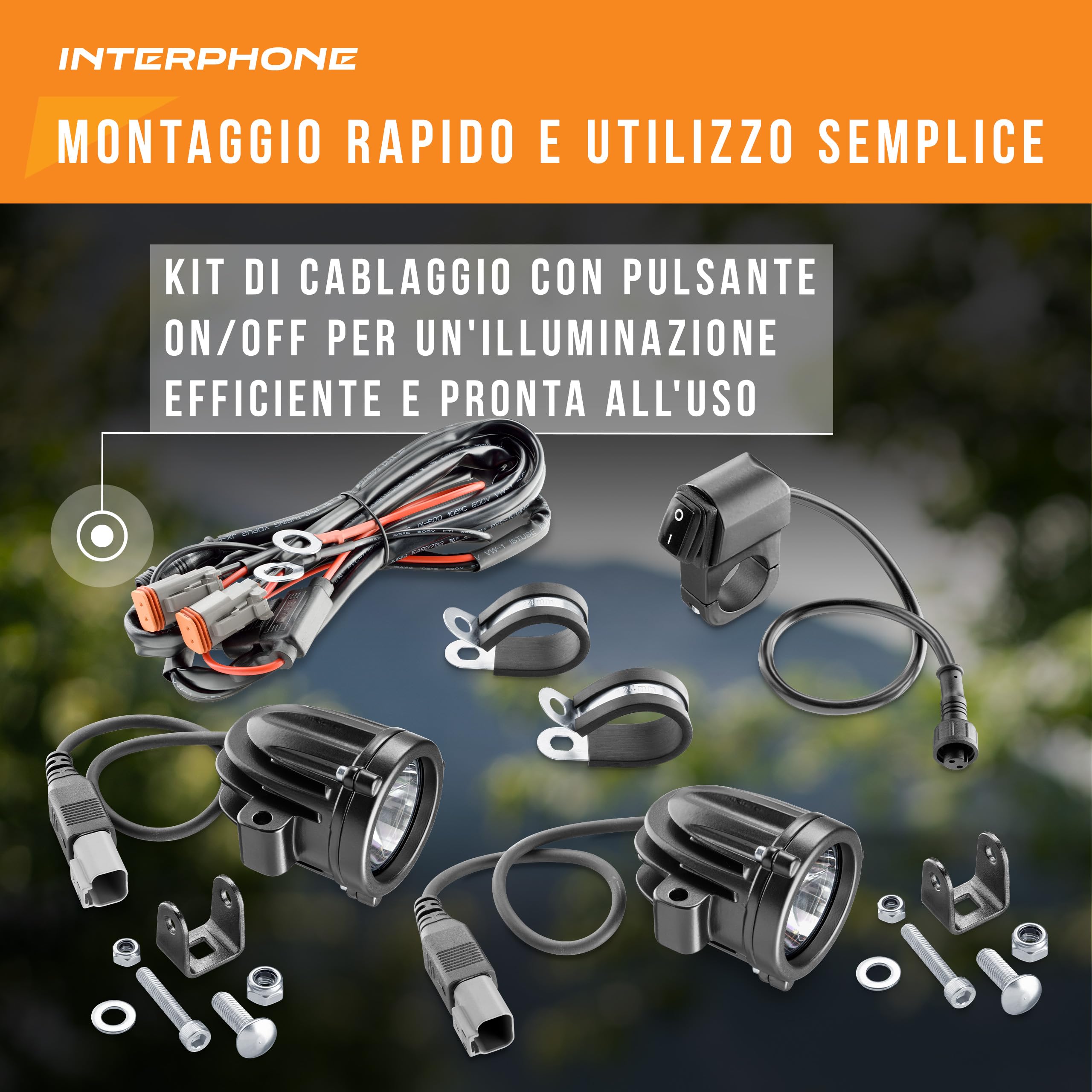 INTERPHONE Coppia Faretti LED Anteriori da Moto, Kit con 2 faretti moto ausiliari con omologazioni stradale ECE R112, Luci moto con potenza 10W, flusso luminoso 990 Lumen e pattern fascio luce SPOT
