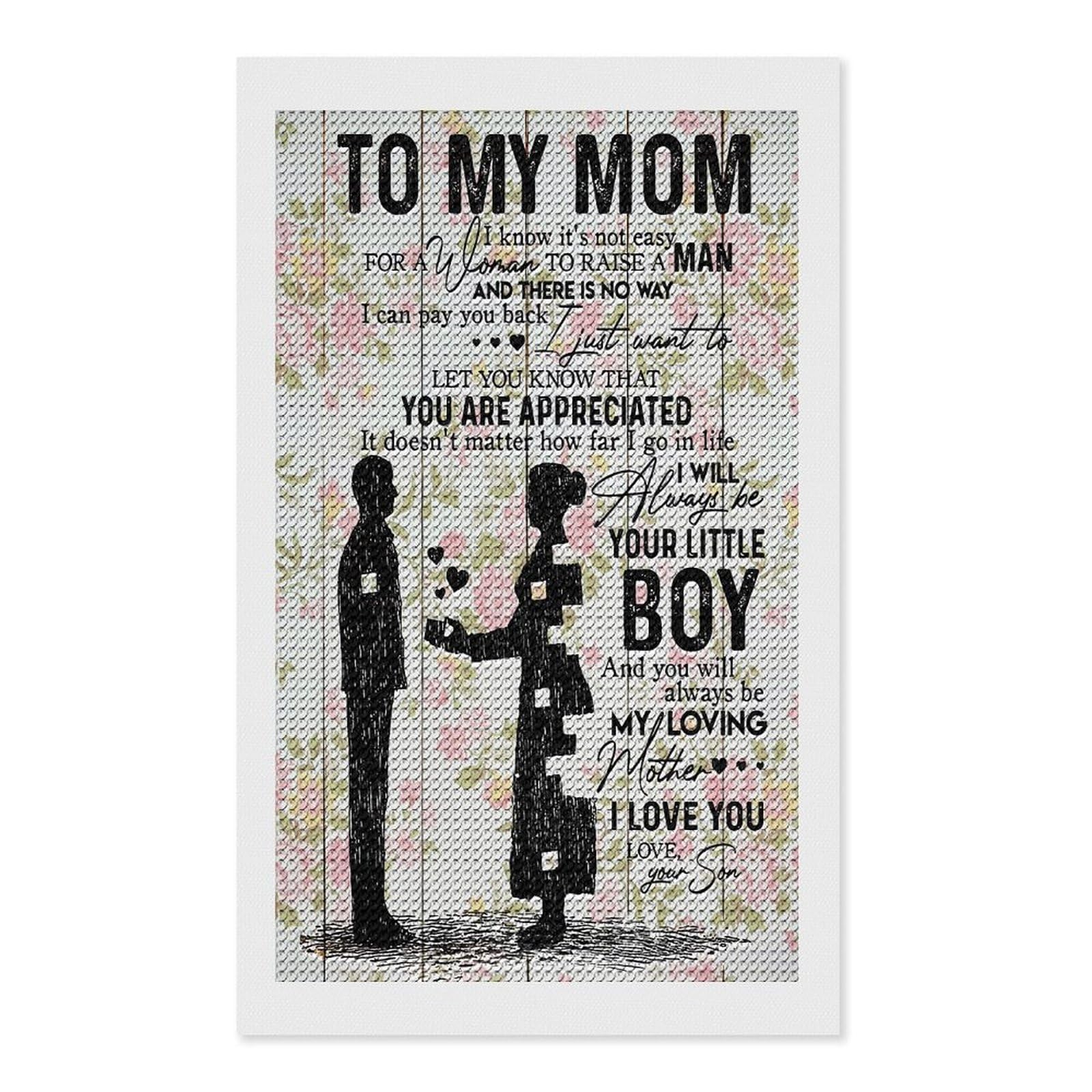 Junmoney Son to Mom Gift for Mom Diamond Painting Kit 12"x20", Adhesive Canvas, Home Wall Decor, for Beginners, Birthday Gift, Full Kit Included