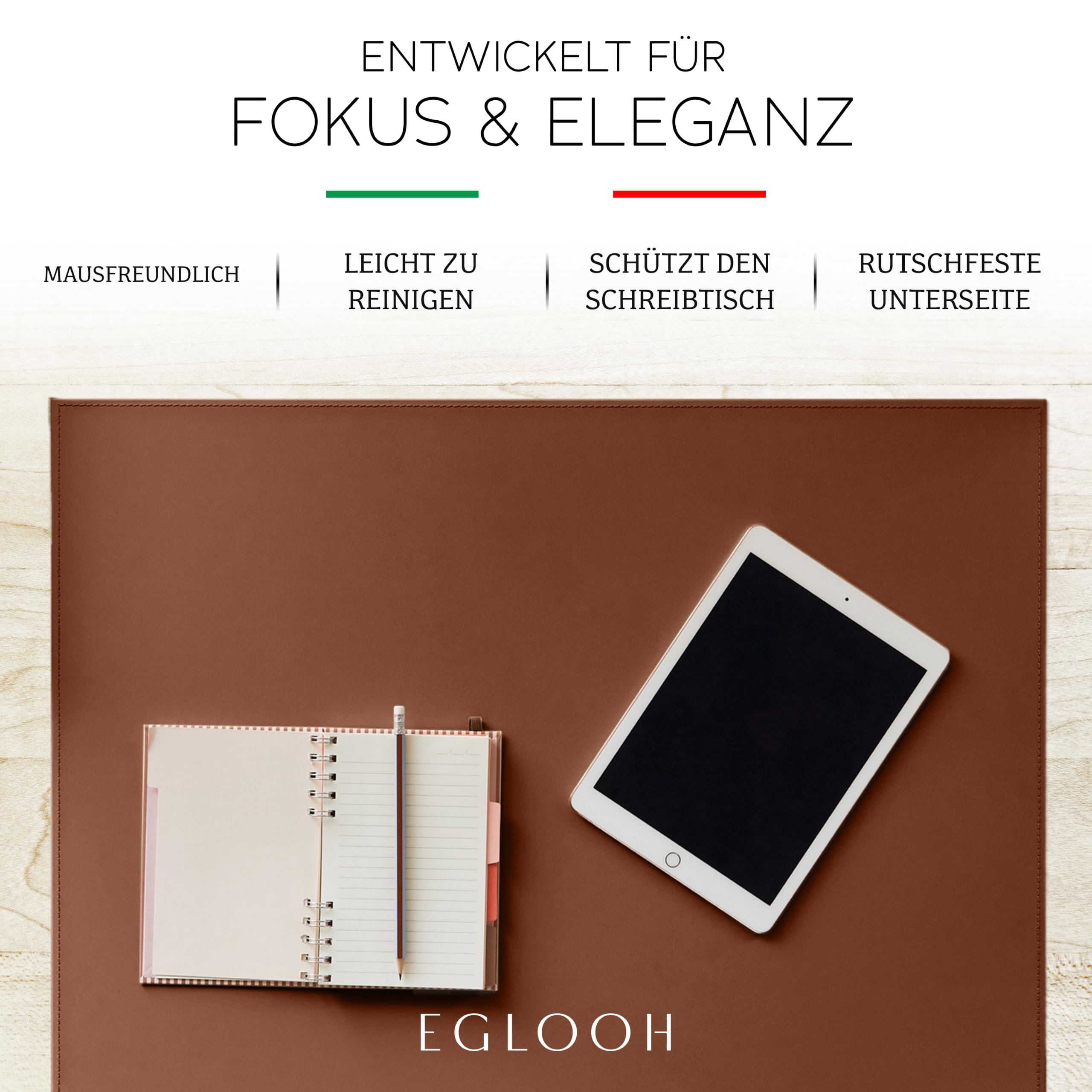 Eglooh - Calliope - Schreibtischunterlage Leder mit Kantenschutz - Desk Mat Groß & Rutschfest - Home Office Zubehör Made in Italy