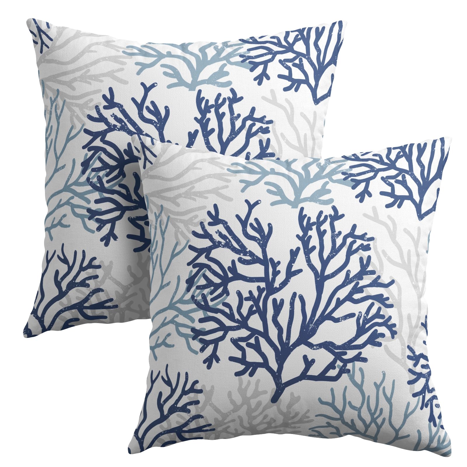 Sweetshow 2 Federe Cuscino 45x45 Cm Tema Estivo Oceano Corallo – Azzurro – Cuscini Decorativi In Lino E Cotone