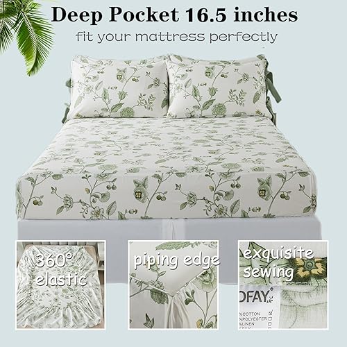 Miniatura 2 de FADFAY - Juego de sábanas de algodón de 4 piezas, sábana bajera con esquinas profundas de 17.5 pulgadas, suaves, transpirables, para todas las