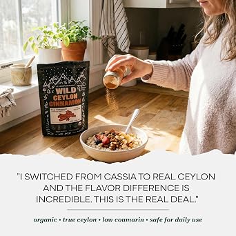Wild Ceylon Cinnamon Powder - 100% Organic from Sri Lanka - USDA Approved, 16oz Low Coumarin - Aromatic Cinnamon - Ideal for Smoothies, Baking and Coffee - Support Overall Wellness