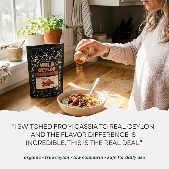 Wild Ceylon Cinnamon Powder - 100% Organic from Sri Lanka - USDA Approved, 16oz Low Coumarin - Aromatic Cinnamon - Ideal for Smoothies, Baking and Coffee - Support Overall Wellness