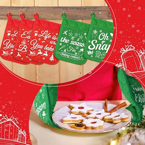 Miniatura 3 de 12 soportes para ollas de Navidad con bolsillos, color rojo y verde, soporte para ollas de cocina, almohadilla caliente, manoplas de horno de