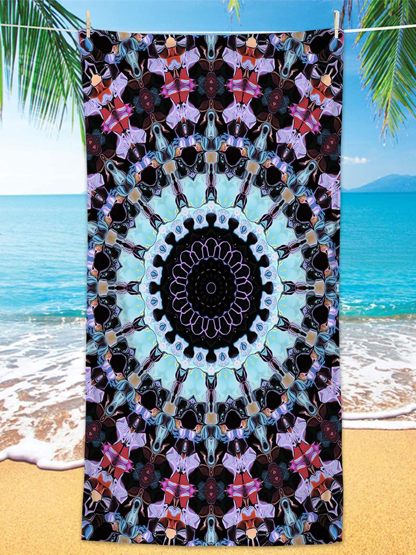 LYVQZPWLR Microfibre Beach Towel， Microfibre Beach Towel Large Soft Adult Child Travel Sports Gym Multicolor Multiple Sizes(Abstract Blue Red,100x200cm)