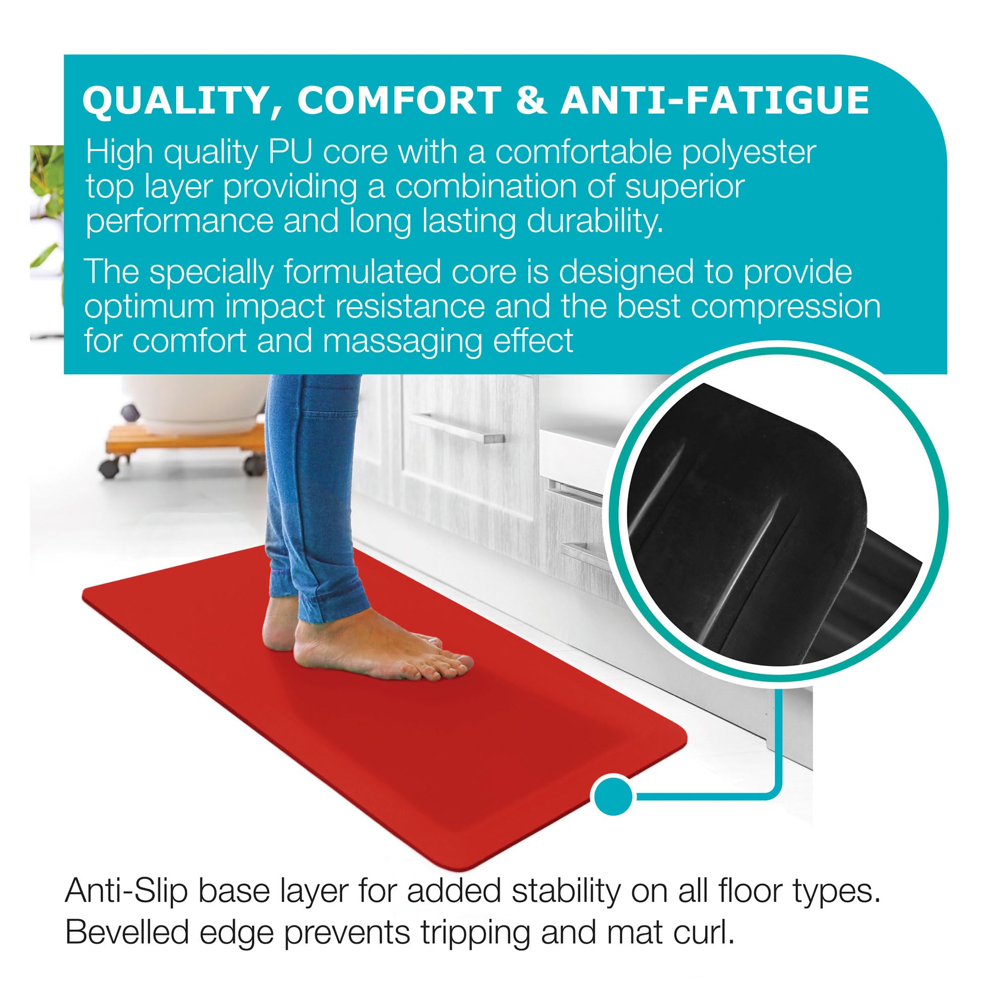 Ultralux Tapis de Sol Anti-Fatigue de qualité supérieure | Tapis antidérapant Ergonomique Durable | 2 cm d'épaisseur | 40 x 60 cm | Coussin de Soutien Debout Polyvalent | Rouge