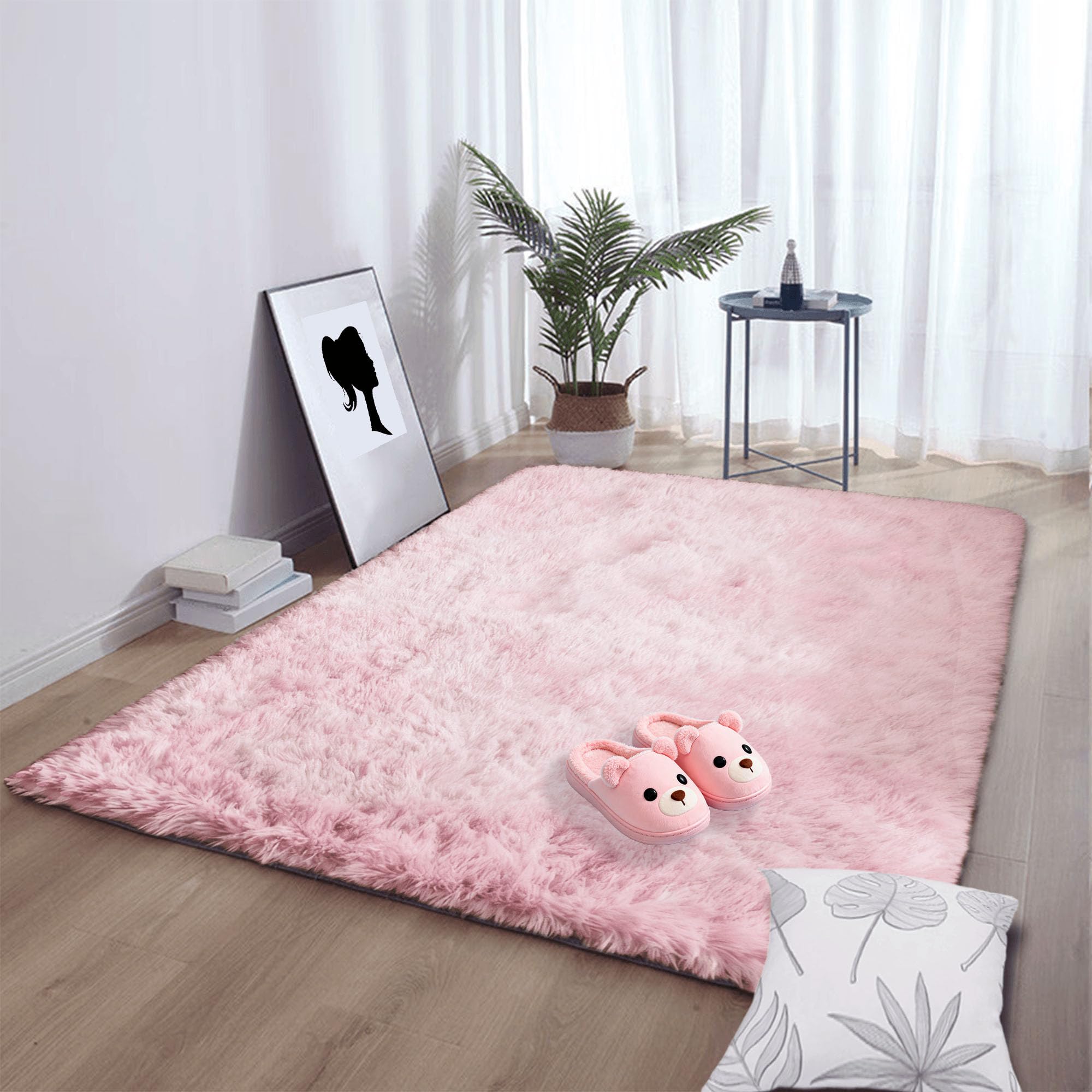 Tapis de chambre doux sans perte de poils | Moquette rose clair 200x230 cm pour cuisine