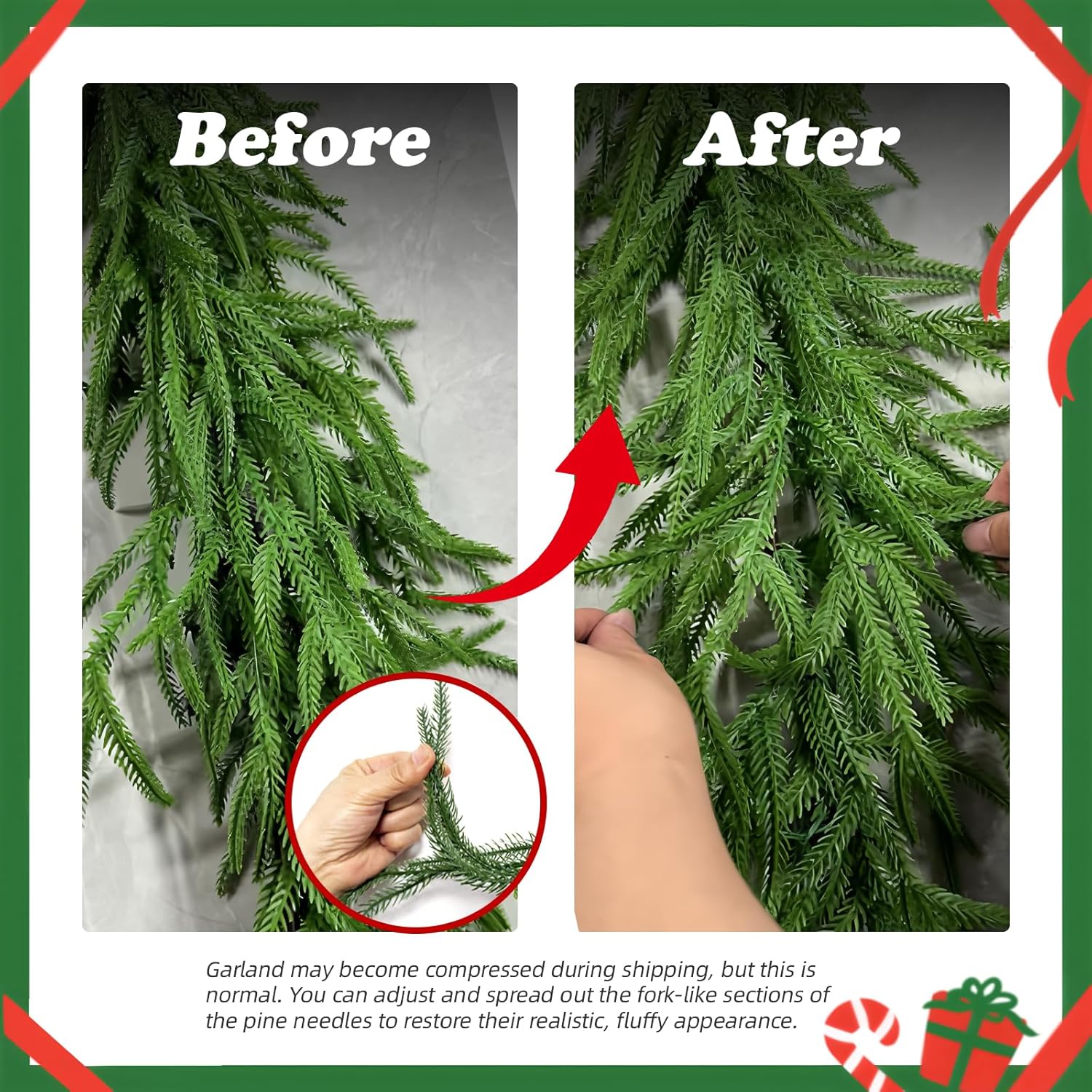 6FT 2 Pcs Norfolk Pine Garlands, Realistic-Feel Christmas Cedar Garland with Thick & Soft Texture, Suitable for Mantels/Tables/Staircases/Door Frames, Christmas Decorations - Image 3