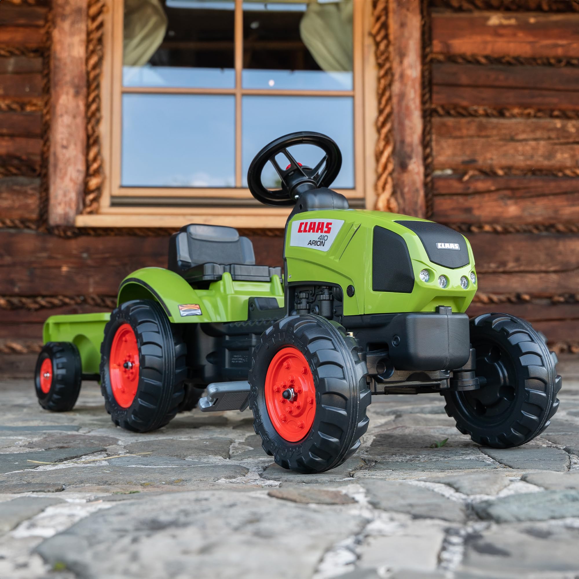 Falk - Tractor de Pedales Claas con Remolque - A Partir de 2 años - Fabricado en Francia - Volante direccional con bocina - 2040A