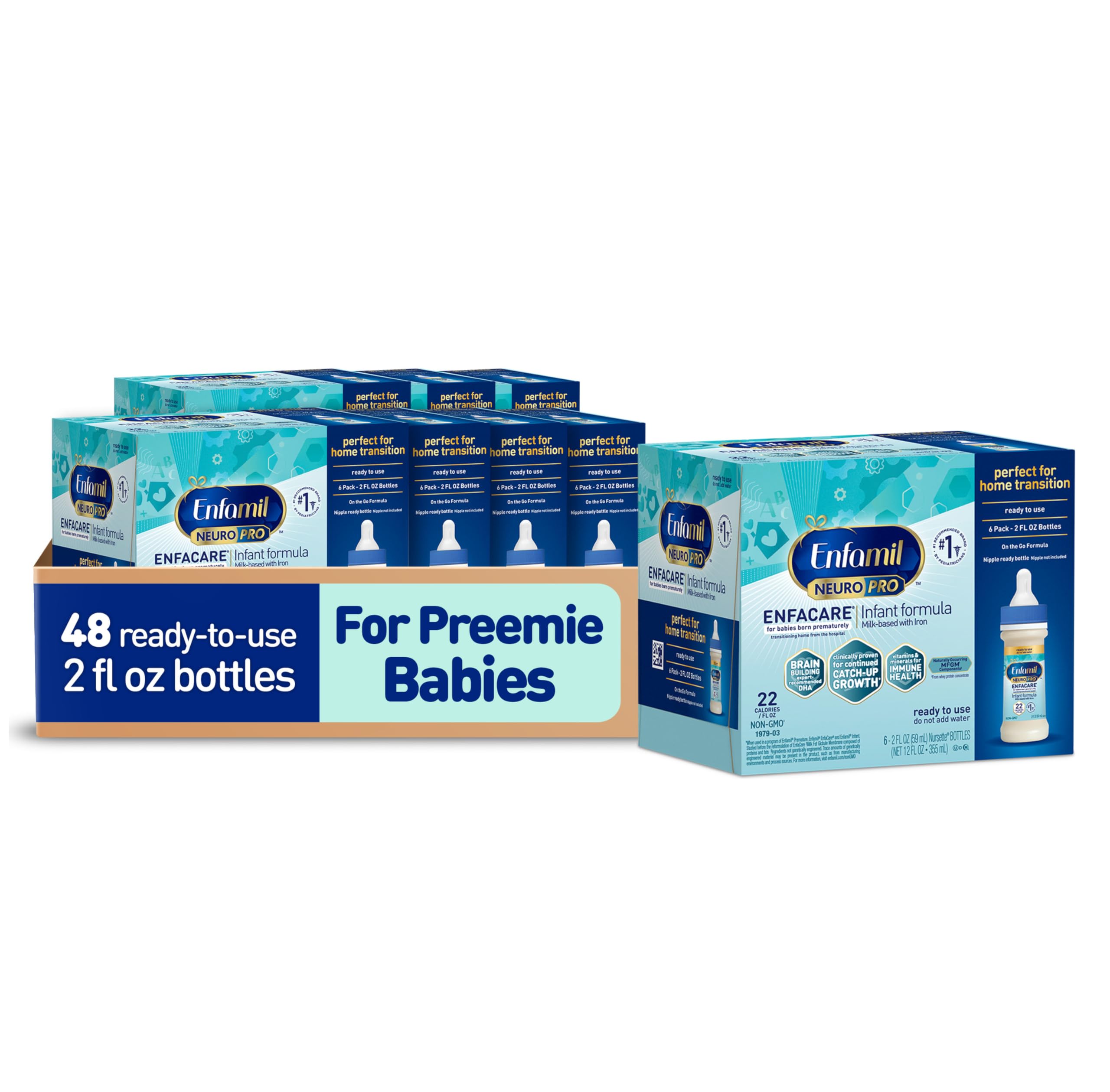 Enfamil NeuroPro EnfaCare High Calorie Premature Baby Formula, Milk-Based with Iron, Brain-Building DHA, Vitamins & Minerals for Immune Support, easy-to-digest proteins, Baby Milk, 2 Fl Oz, 48 Count